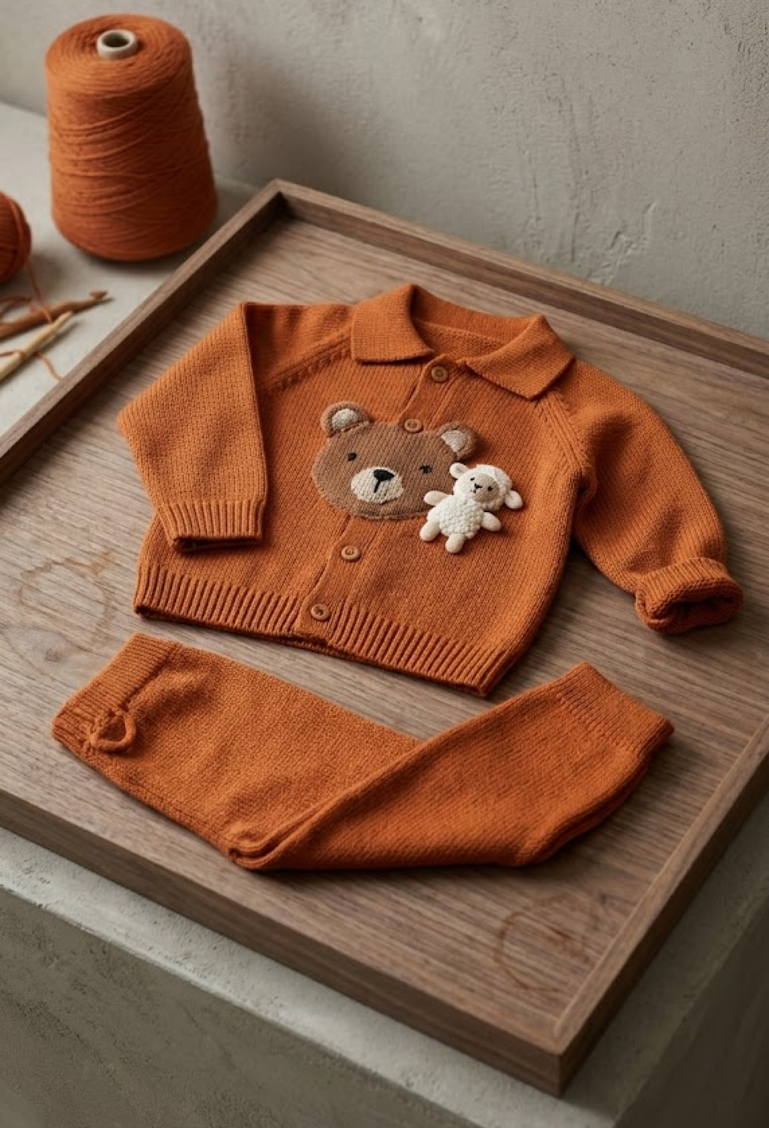 100% Organic Cotton With GOTS Certified Knitwear Funny Bear Two Piece Set 3-12M Uludağ Triko 1061-21061 - 1061-21061