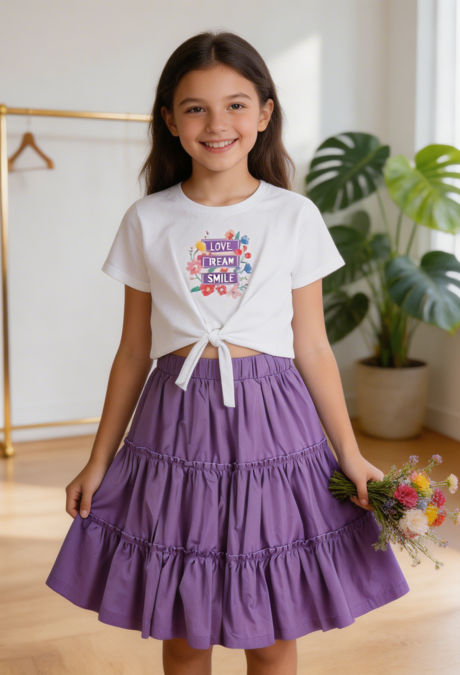 Wholesale Girls' 2-Piece T-Shirt And Skirt Set 7-10y Büşra Bebe 1016-24143 - 1016-24143