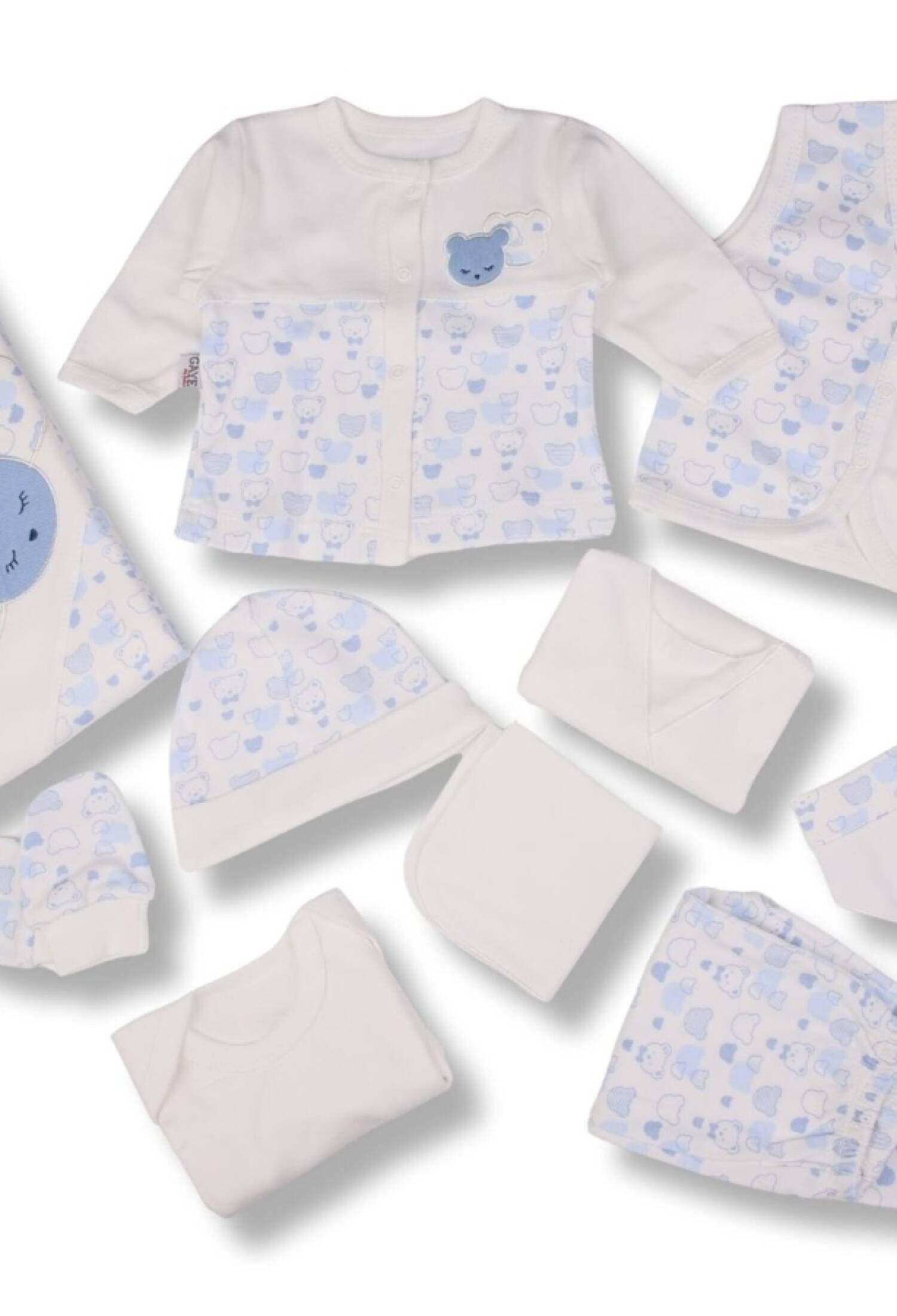 Ayıcık Desenli Erkek Bebe 10lu Hastane Çıkış Set - Brand: GAYE BEBE - Kids & Bby Clothes From Peralane Kids Turkey