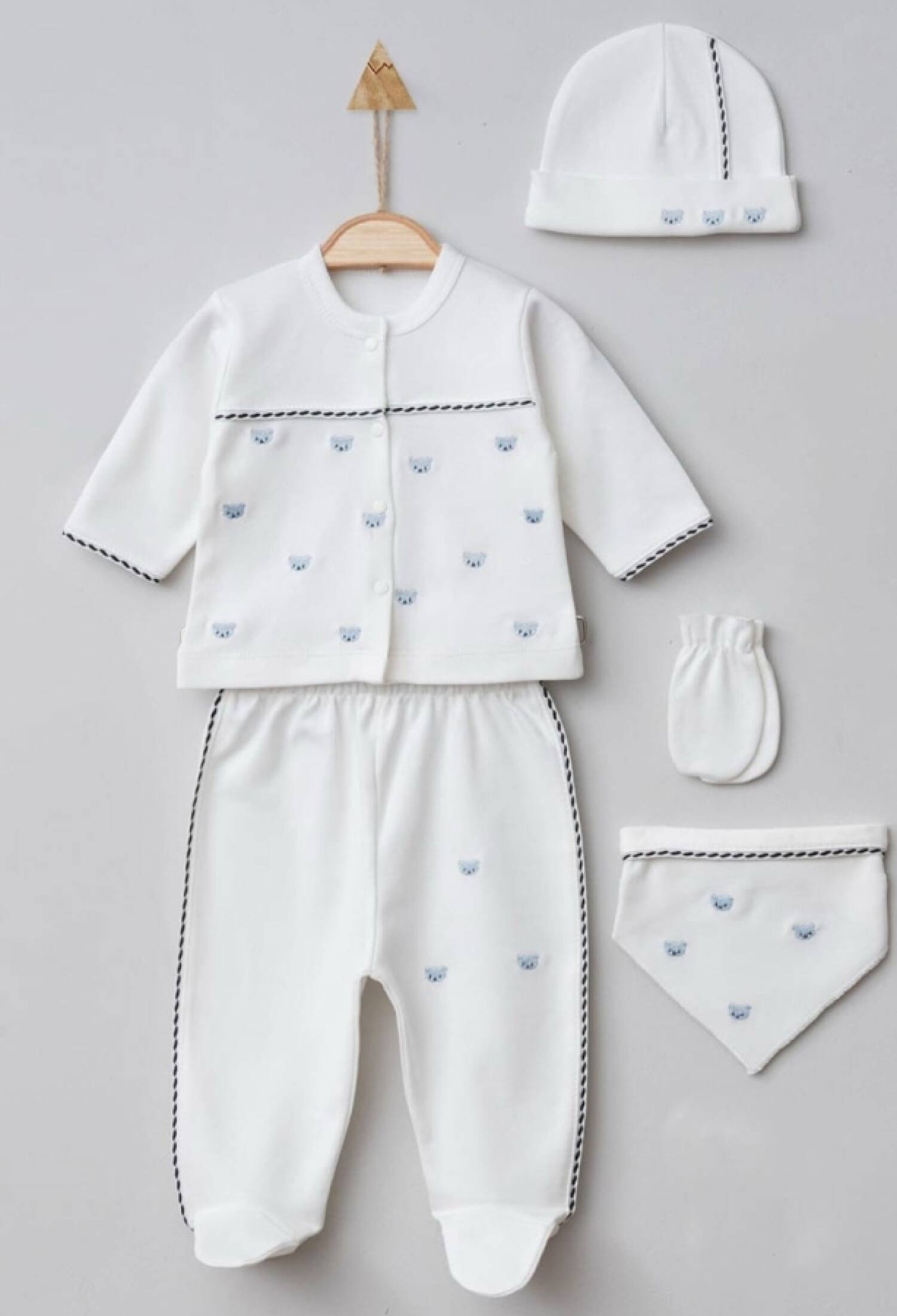 Ayıcık Desenli Erkek Bebe 5li Hastane Çıkışı Set - Brand: GAYE BEBE - Kids & Bby Clothes From Peralane Kids Turkey