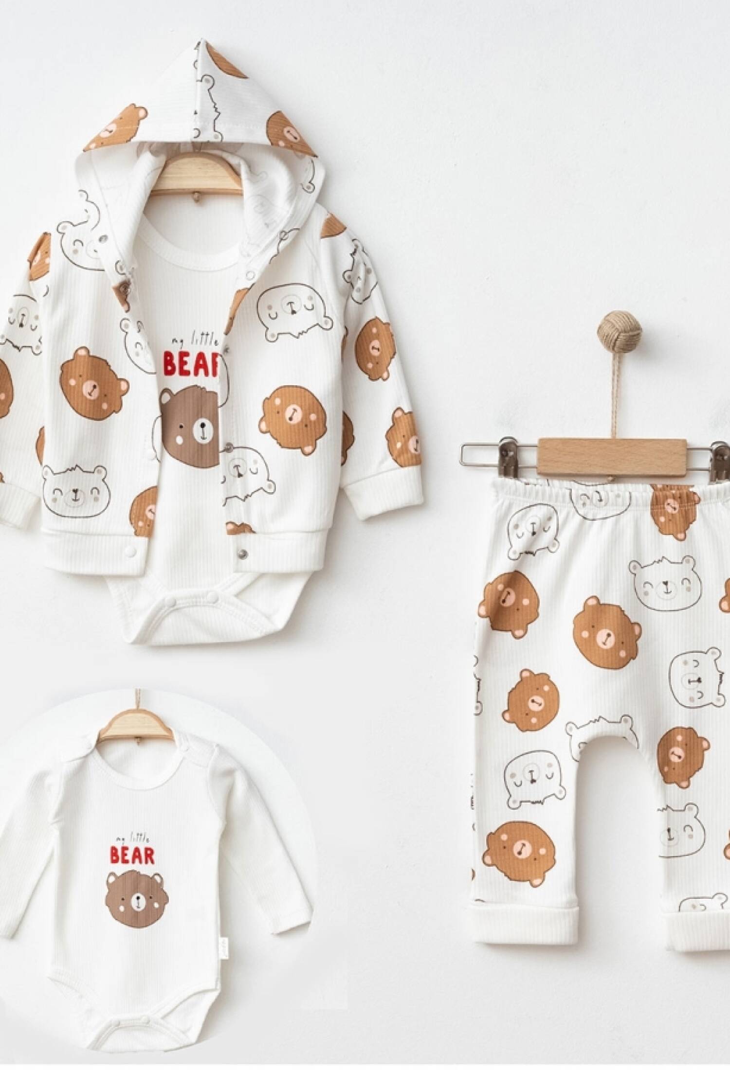 Ayıcık Desenli Erkek Üçlü Erkek Bebe Takım - Brand: NAYINOM - Kids & Bby Clothes From Peralane Kids Turkey