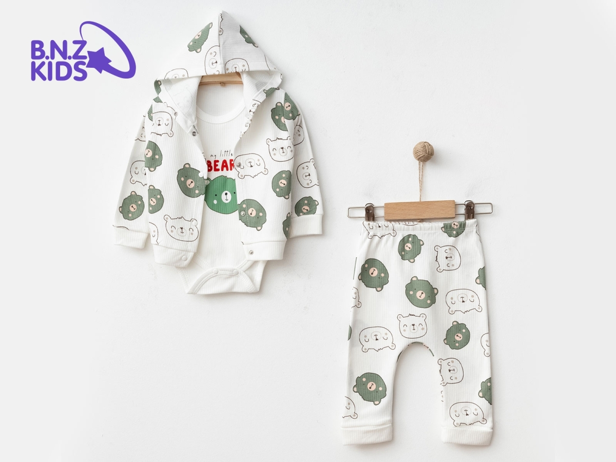 Ayıcık Desenli Erkek Üçlü Erkek Bebe Takım – Brand: NAYINOM – Kids & Bby Clothes From Peralane Kids Turkey