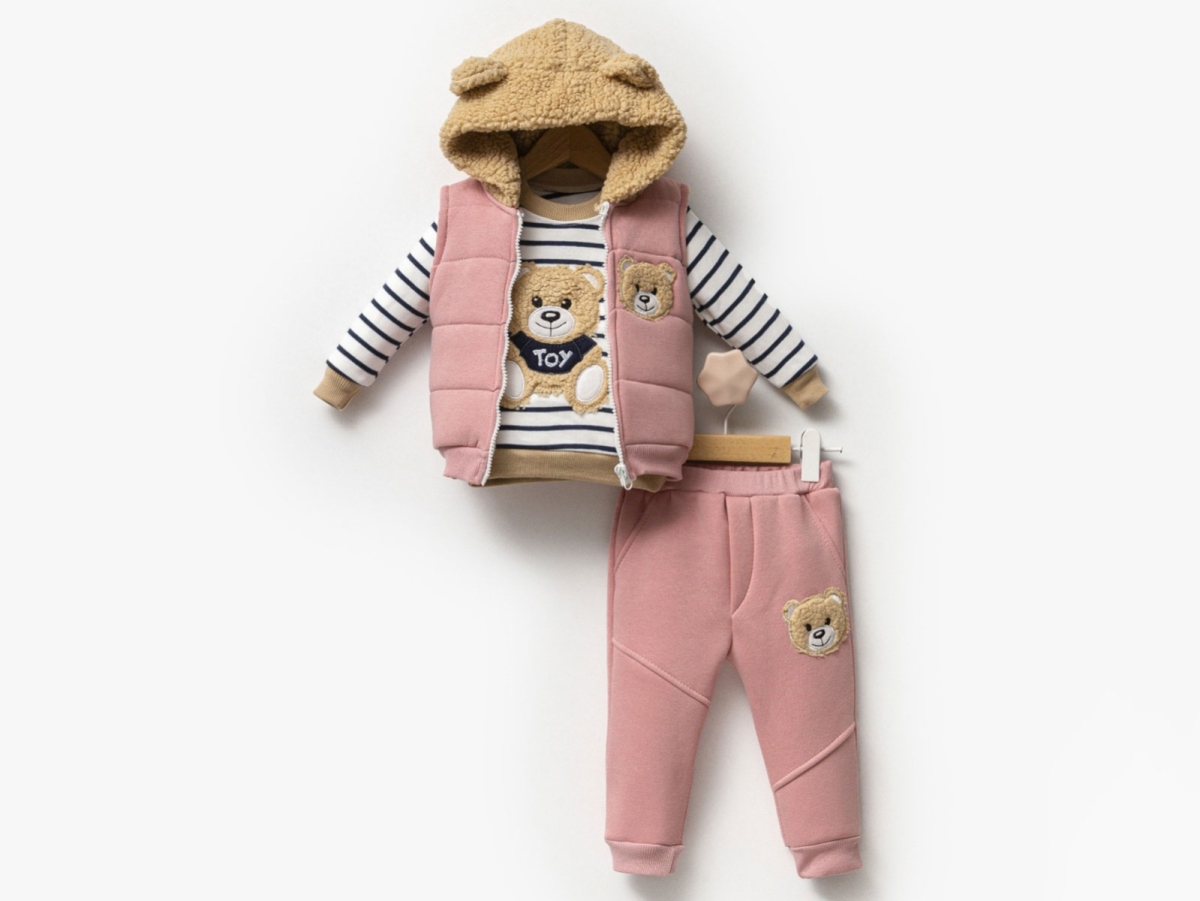 Ayıcık Nakışlı Yelekli Üçlü Unisex Takım - Brand: HİPPIL - Kids & Bby Clothes From Peralane Kids Turkey