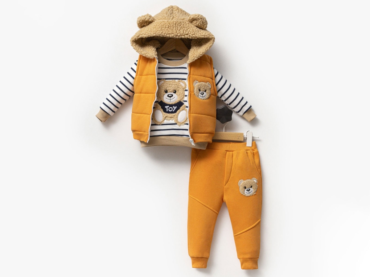Ayıcık Nakışlı Yelekli Üçlü Unisex Takım – Brand: HİPPIL – Kids & Bby Clothes From Peralane Kids Turkey
