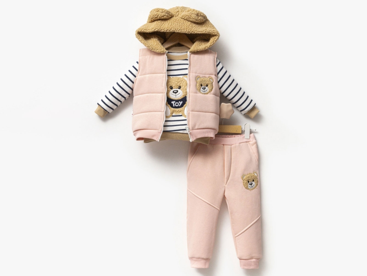 Ayıcık Nakışlı Yelekli Üçlü Unisex Takım - Brand: HİPPIL - Kids & Bby Clothes From Peralane Kids Turkey