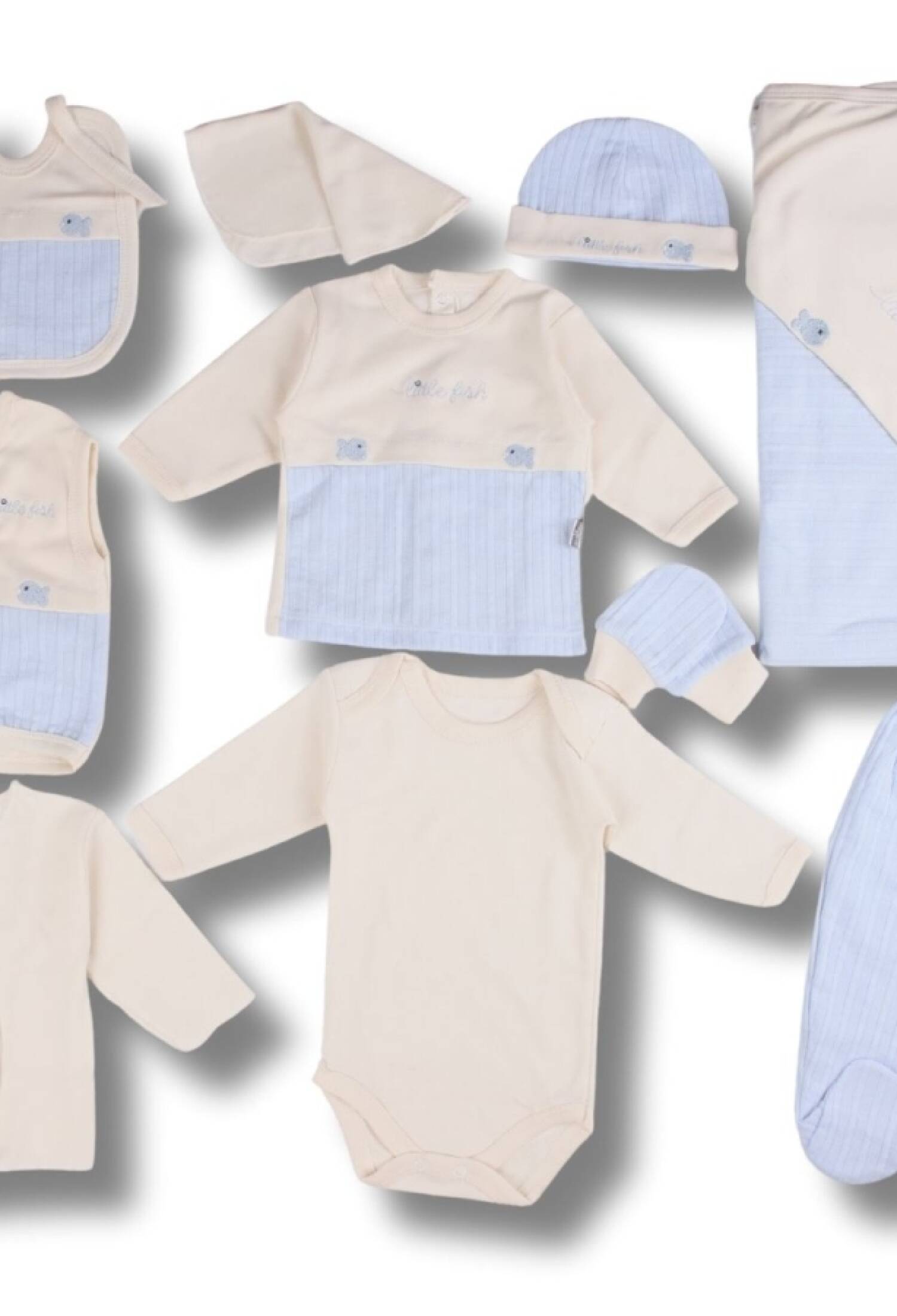 Balık Nakışlı Erkek Bebe Hastane Çıkışı 10lü Set - Brand: GAYE BEBE - Kids & Bby Clothes From Peralane Kids Turkey