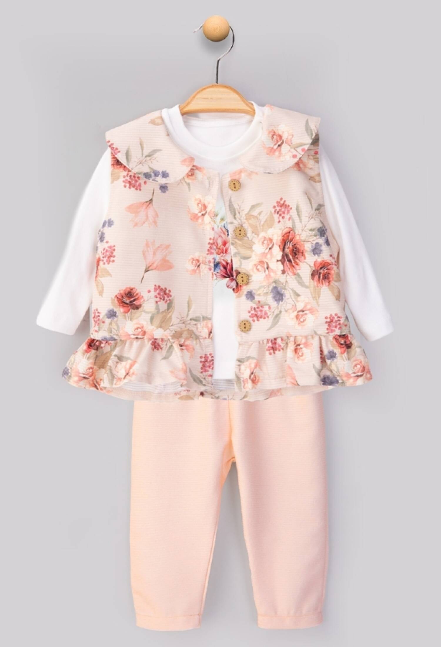 Çiçek Desenli Üçlü Kız Takım - Brand: BEYAZ BEBEK - Kids & Bby Clothes From Peralane Kids Turkey