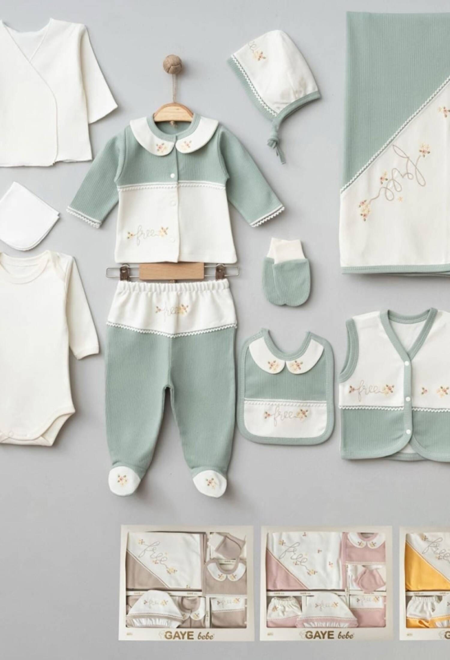 Çiçek Nakışlı 10lü Kız Bebe Hastane Çıkışı Set - Brand: GAYE BEBE - Kids & Bby Clothes From Peralane Kids Turkey