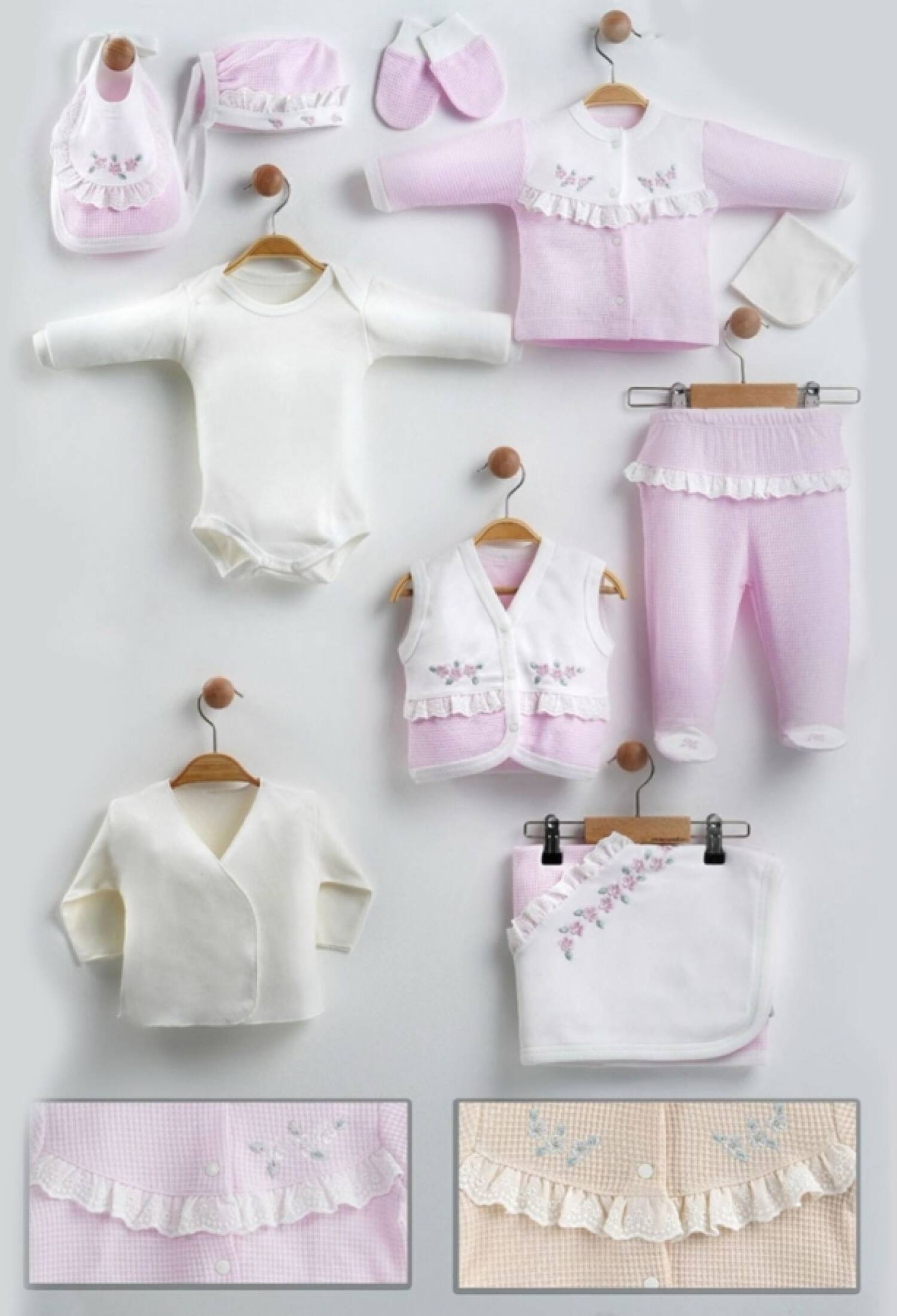 Çiçek Nakışlı 10lü Kız Bebe Hastane Çıkışı Set - Brand: GAYE BEBE - Kids & Bby Clothes From Peralane Kids Turkey