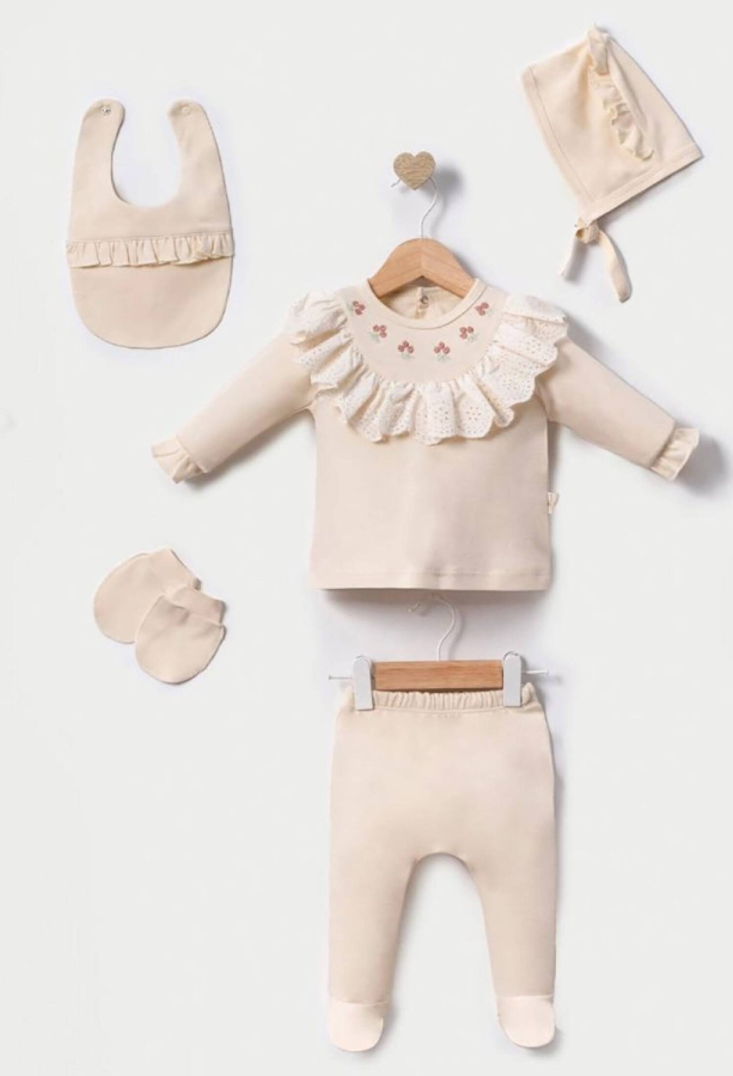 Çiçek Nakışlı Kız Bebe 5 Li Set - Brand: CAYZEN - Kids & Bby Clothes From Peralane Kids Turkey