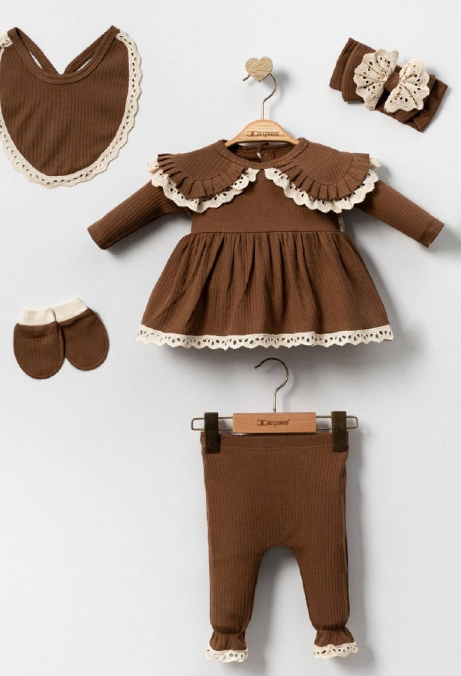 Dantel Detaylı 5li Kız Lüks Hastane Çıkışı Zıbın Set - Brand: CAYZEN - Kids & Bby Clothes From Peralane Kids Turkey