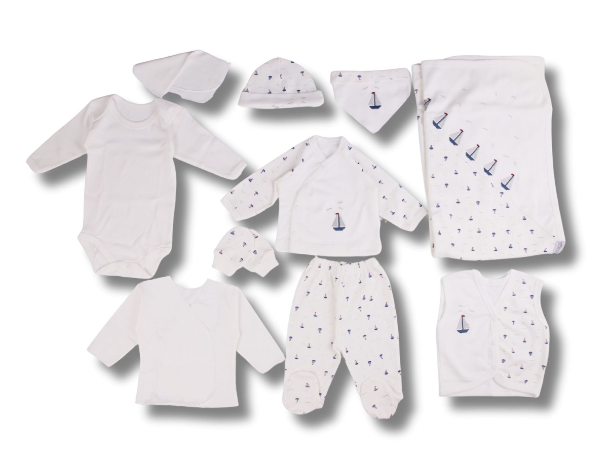 Gemi Desenli Erkek Bebe Hastane Çıkışı 10lü Set – Brand: GAYE BEBE – Kids & Bby Clothes From Peralane Kids Turkey