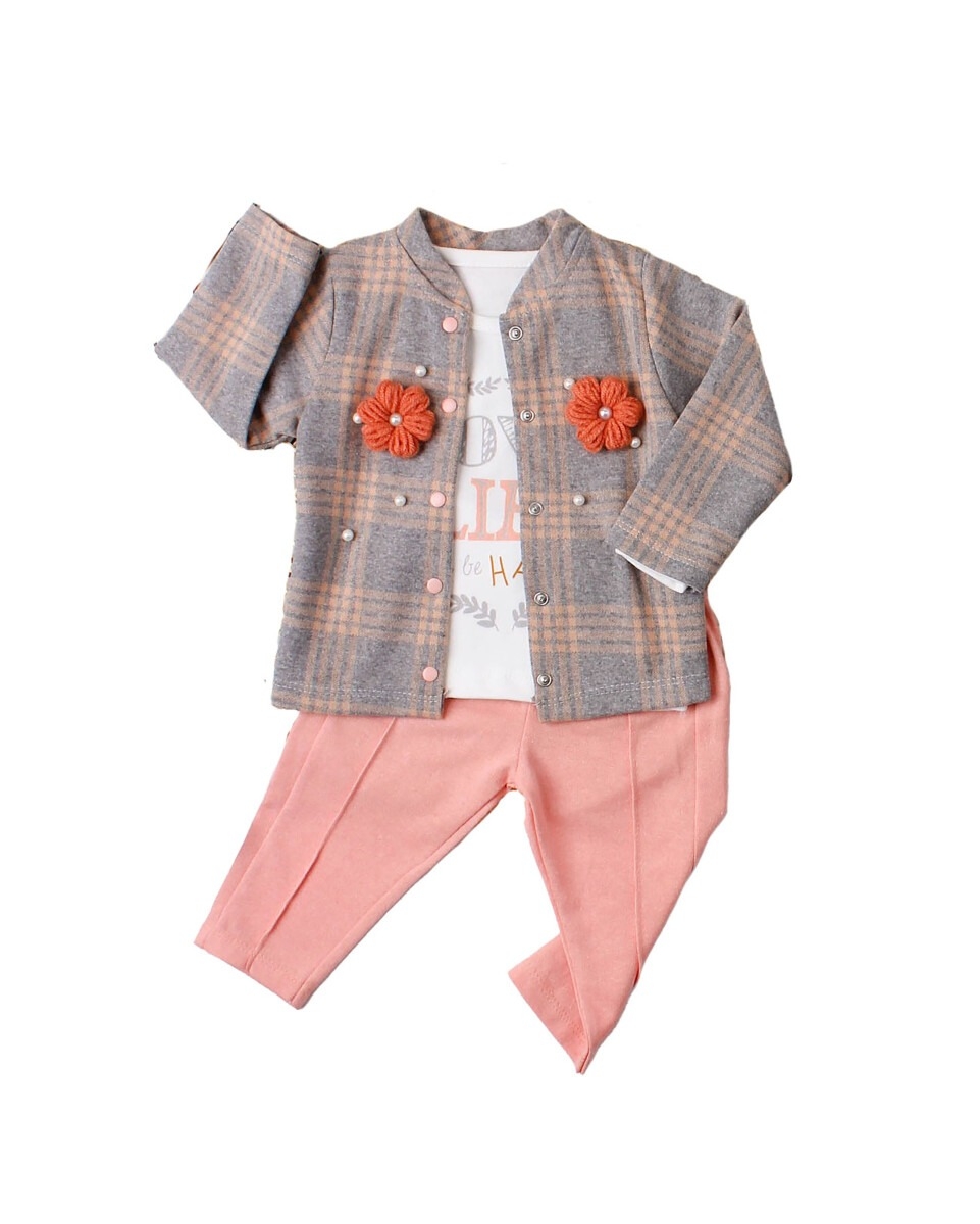 İnci Detaylı Ekoseli 3’lü Takım 1026-90003 – 1026-90003 – Brand: Kidexs – Kids & Bby Clothes From Peralane Kids Turkey