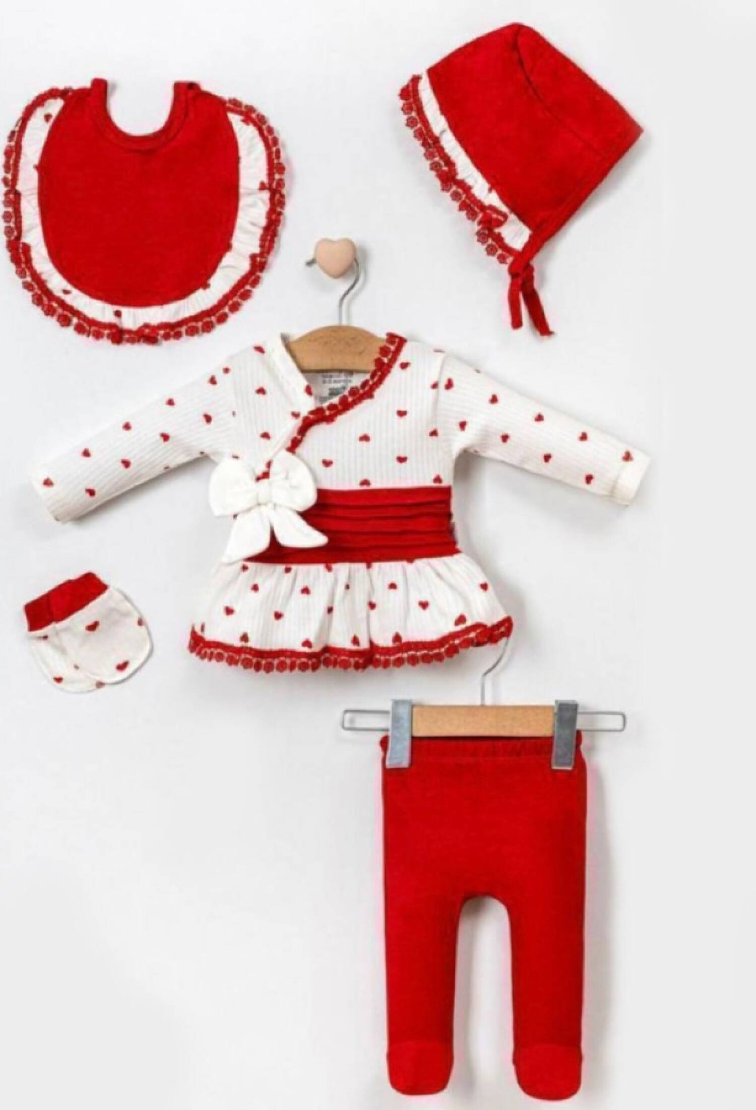 Kalp Desenli 5 Li Kız Bebe Set - Brand: CAYZEN - Kids & Bby Clothes From Peralane Kids Turkey