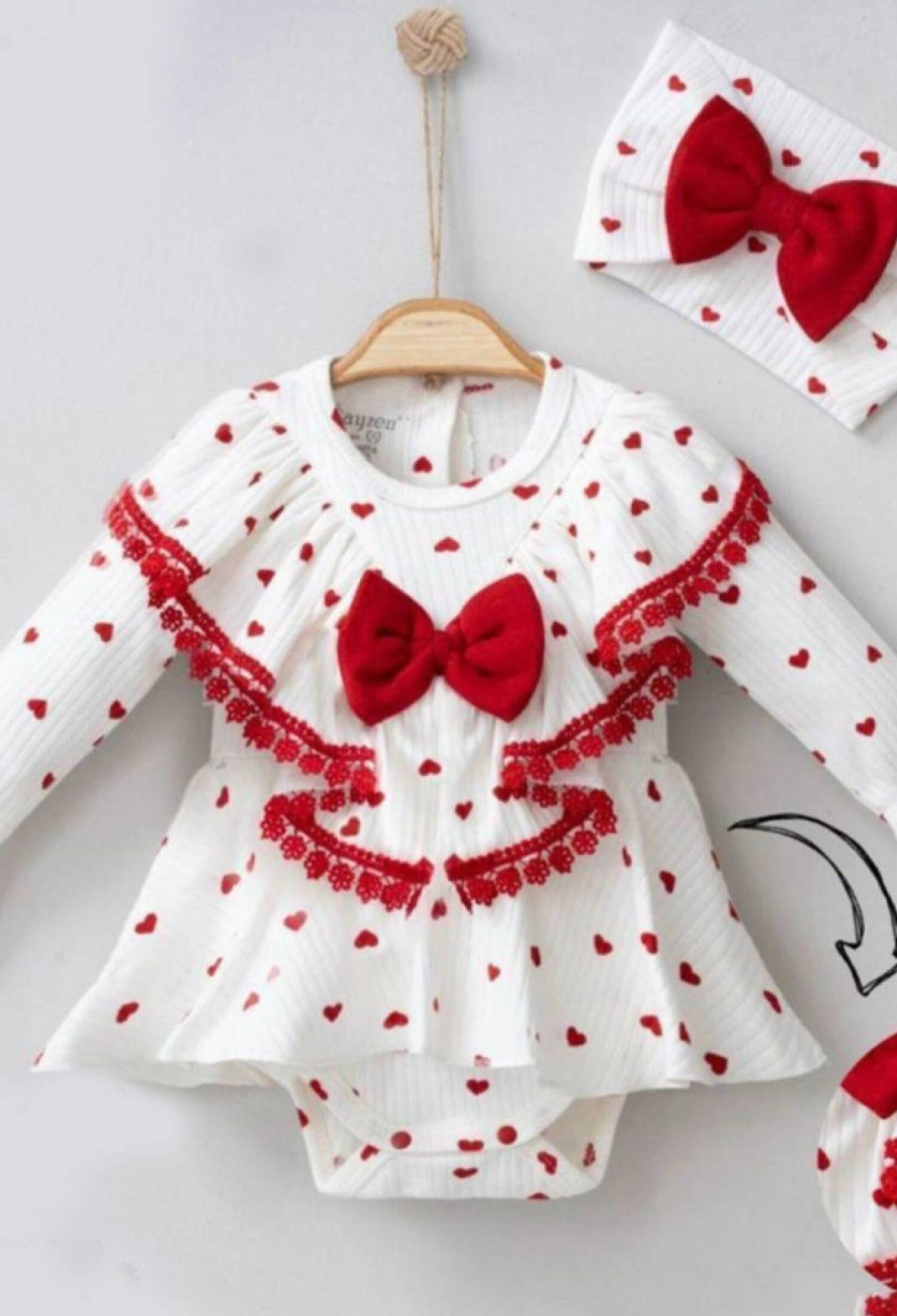 Kalp Desenli Bebe Kız Badi - Brand: CAYZEN - Kids & Bby Clothes From Peralane Kids Turkey