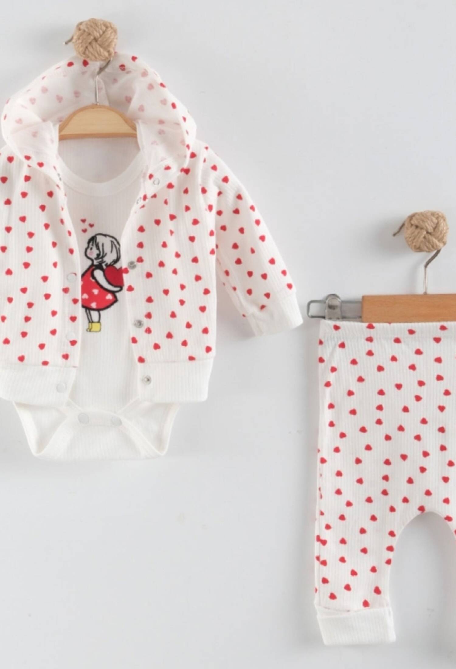 Kalp Desenli Kız Bebe Üçlü Takım - Brand: NAYINOM - Kids & Bby Clothes From Peralane Kids Turkey