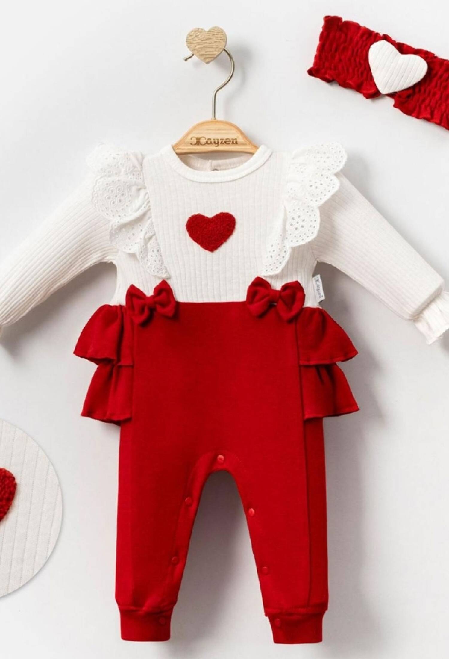 Kalp Nakışlı Kız Bebe Tulum - Brand: CAYZEN - Kids & Bby Clothes From Peralane Kids Turkey