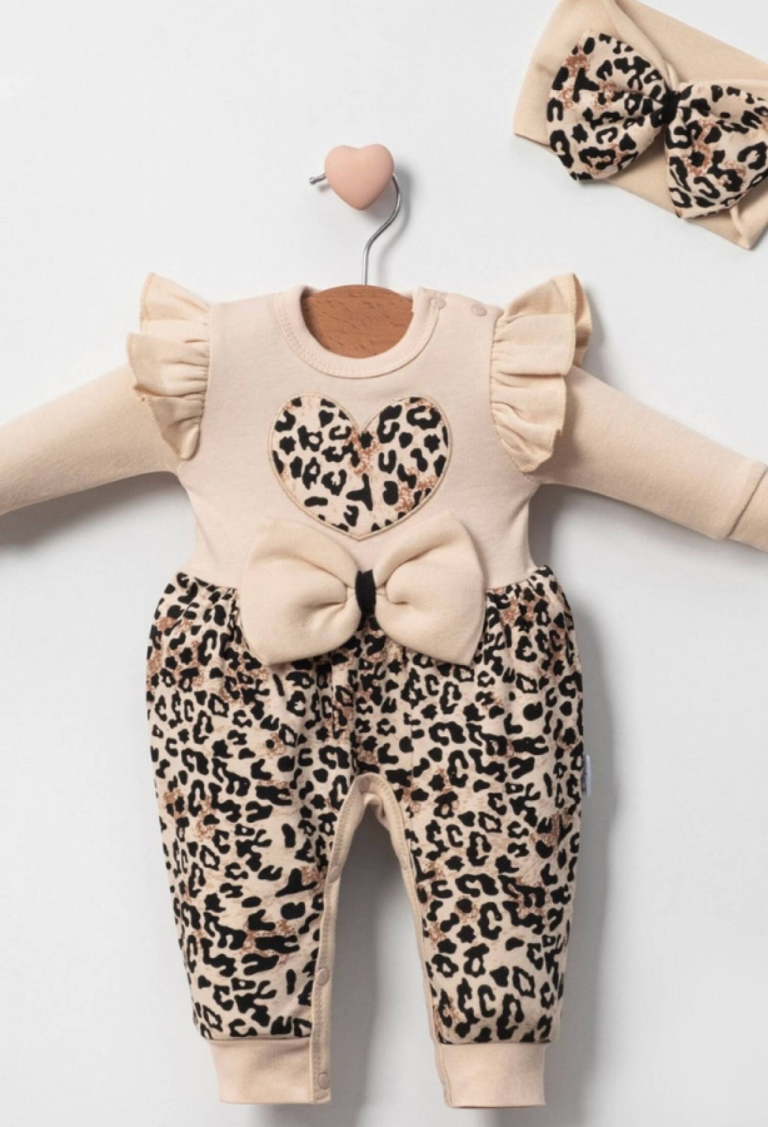 Leopar Kalp Desenli Kız Bebe Tulum - Brand: CAYZEN - Kids & Bby Clothes From Peralane Kids Turkey