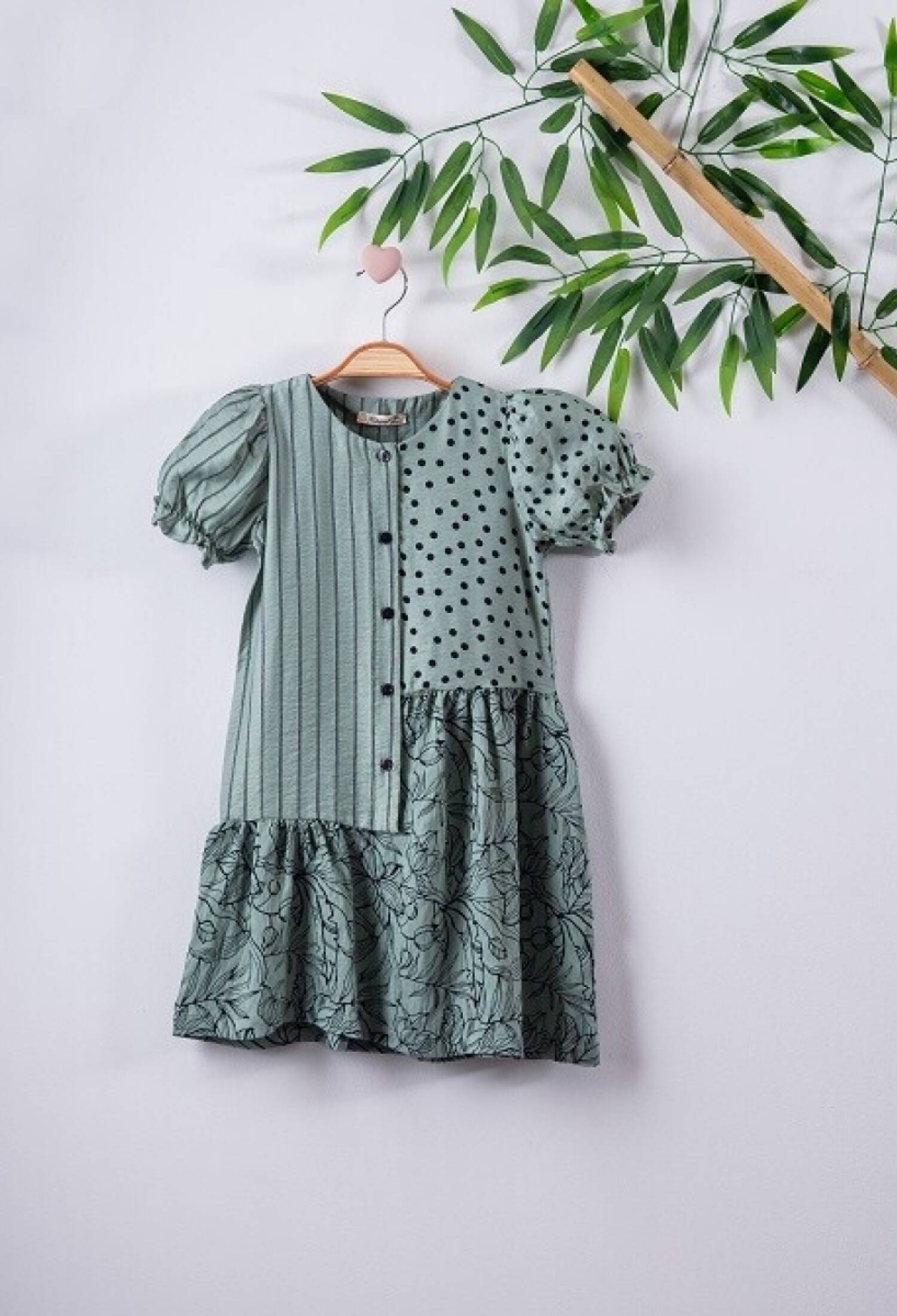 Patchwork Balon Kol Elbise 1016-211017 - 1016-211017 - Brand: Büşra Bebe - Kids & Bby Clothes From Peralane Kids Turkey