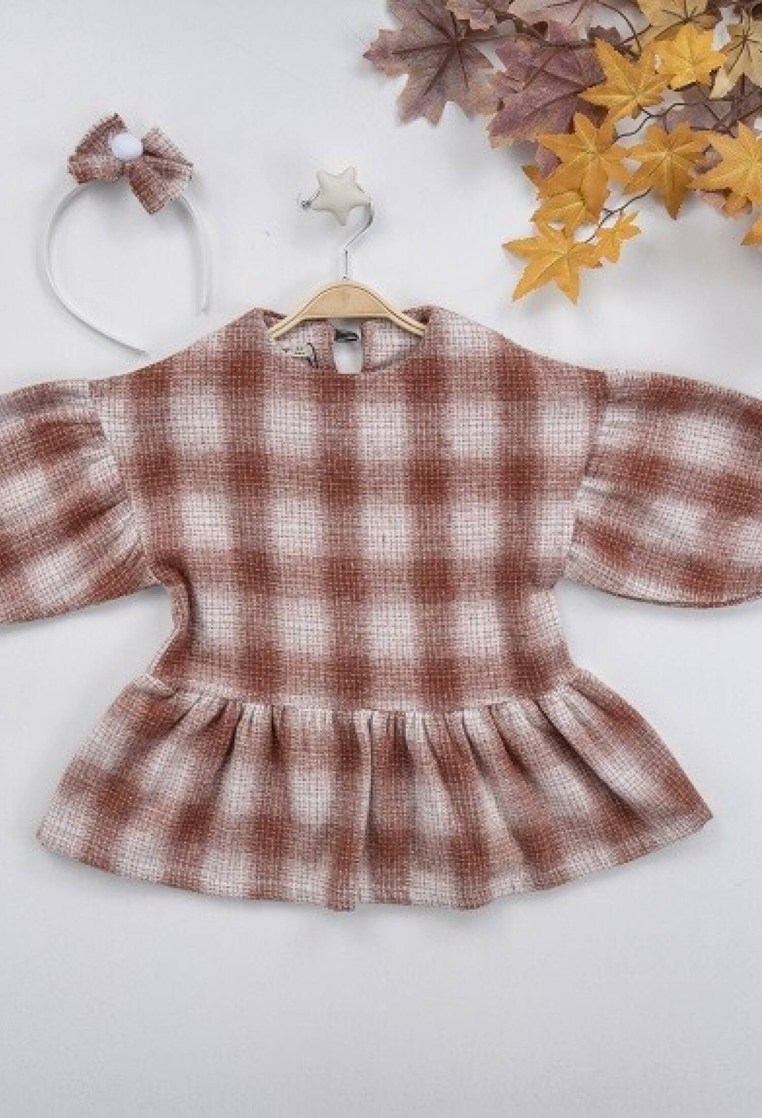 Ponpon Taçlı Ekose Elbise 1016-22272 - 1016-22272 - Brand: Büşra Bebe - Kids & Bby Clothes From Peralane Kids Turkey