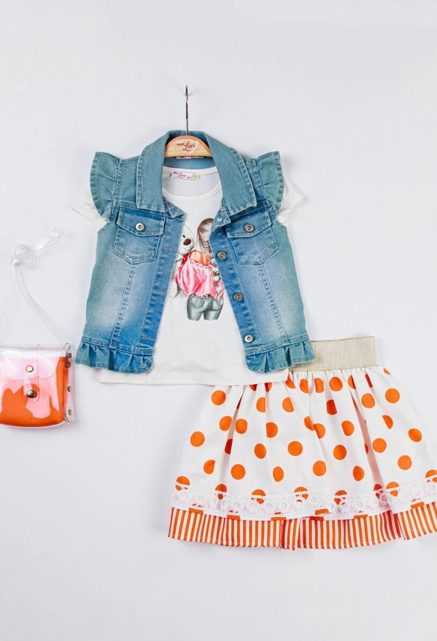 Toptan 4'lü Kız Çocuk Kot Gömlek Badi Etek Çantalı Takım 2-6Y 1055-5318 - 1055-5318 - Brand: Miss Lore - Kids & Bby Clothes From Peralane Kids Turkey