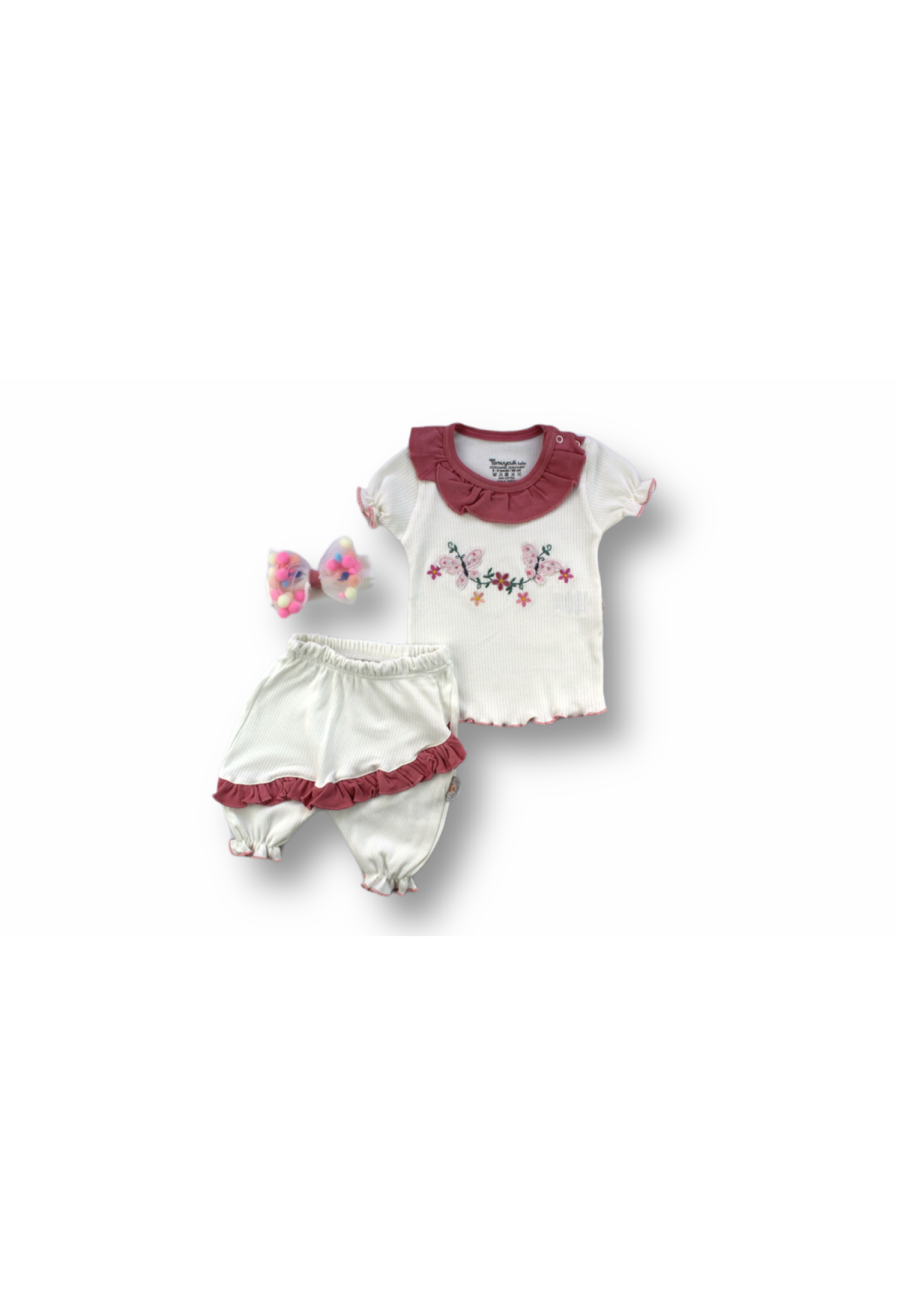 Toptan Bebek 3'lü Tişört Şort ve Saç Bantlı Takım 6-18M 1074-75510 - 1074-75510 - Brand: Tomuycuk - Kids & Bby Clothes From Peralane Kids Turkey
