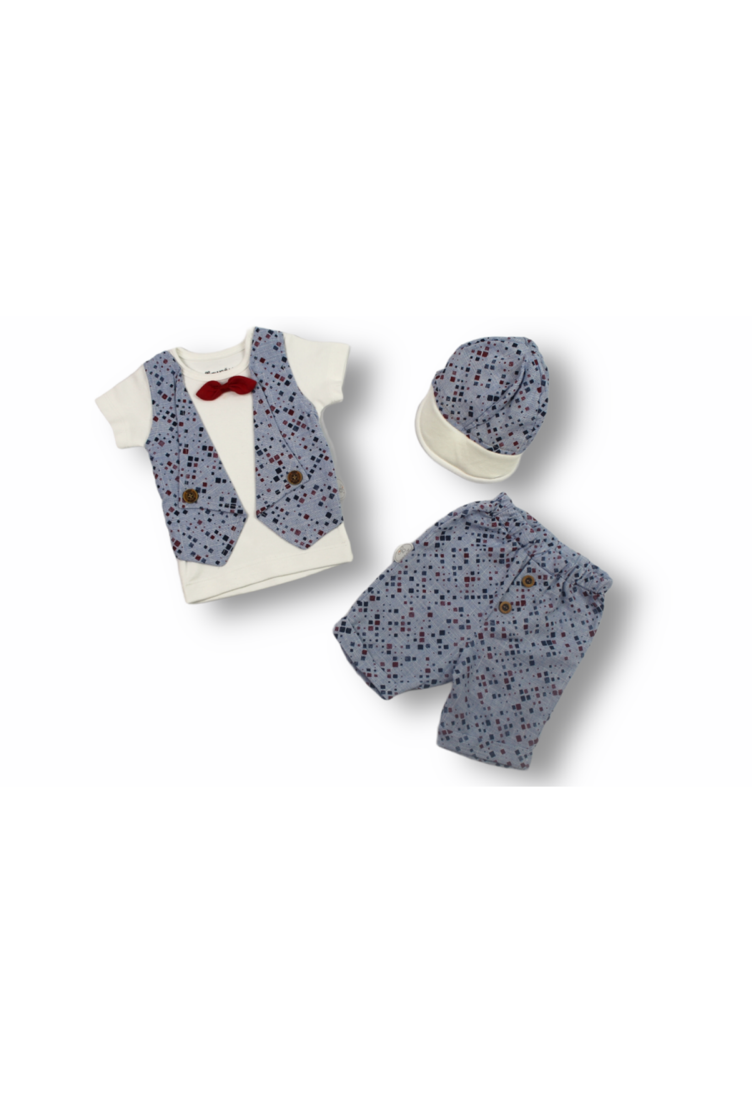 Toptan Bebek 3'lü Tişört Şort ve Şapka Takım 6-18M 1074-75514 - 1074-75514 - Brand: Tomuycuk - Kids & Bby Clothes From Peralane Kids Turkey