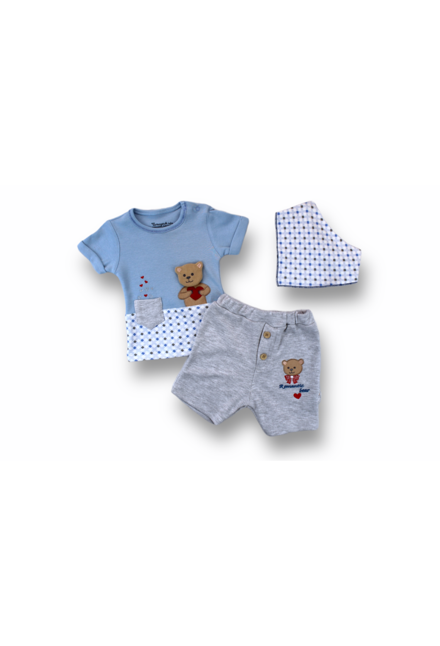 Toptan Bebek 3'lü Tişört ve Şort Takım 3-18M 1074-75503 - 1074-75503 - Brand: Tomuycuk - Kids & Bby Clothes From Peralane Kids Turkey