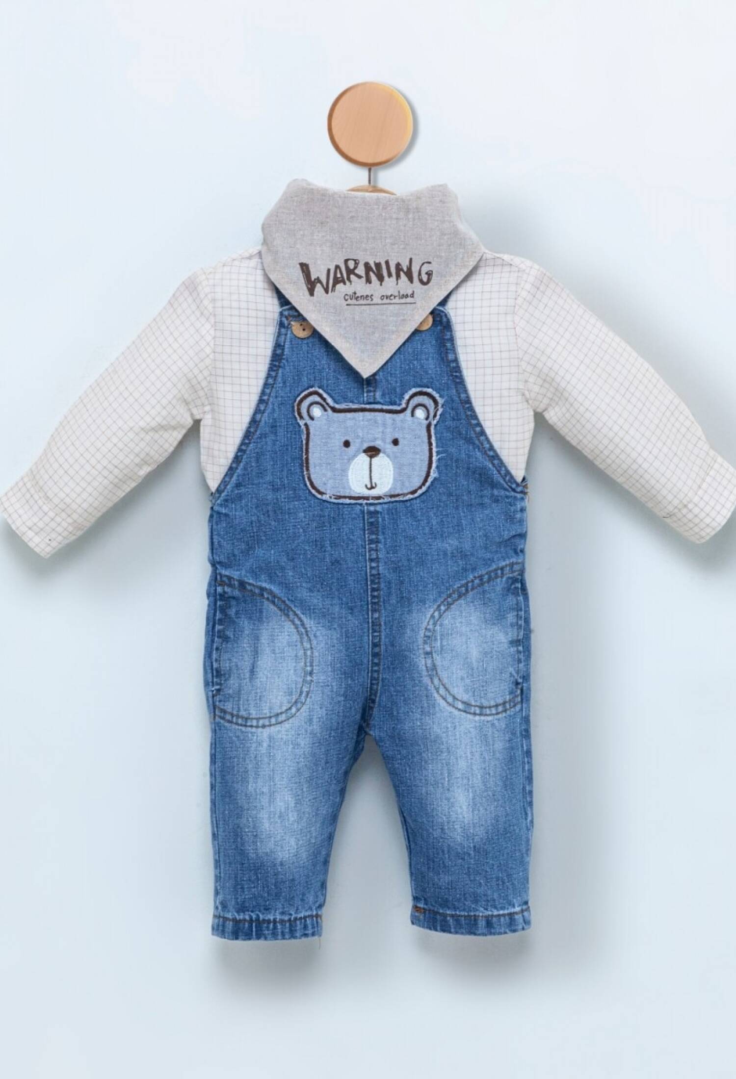 Toptan Bebek 3'lü Tulum Gömlek ve Bandana Takım 6-18M 1014-CMN3379 - 1014-CMN3379 - Brand: Cumino - Kids & Bby Clothes From Peralane Kids Turkey