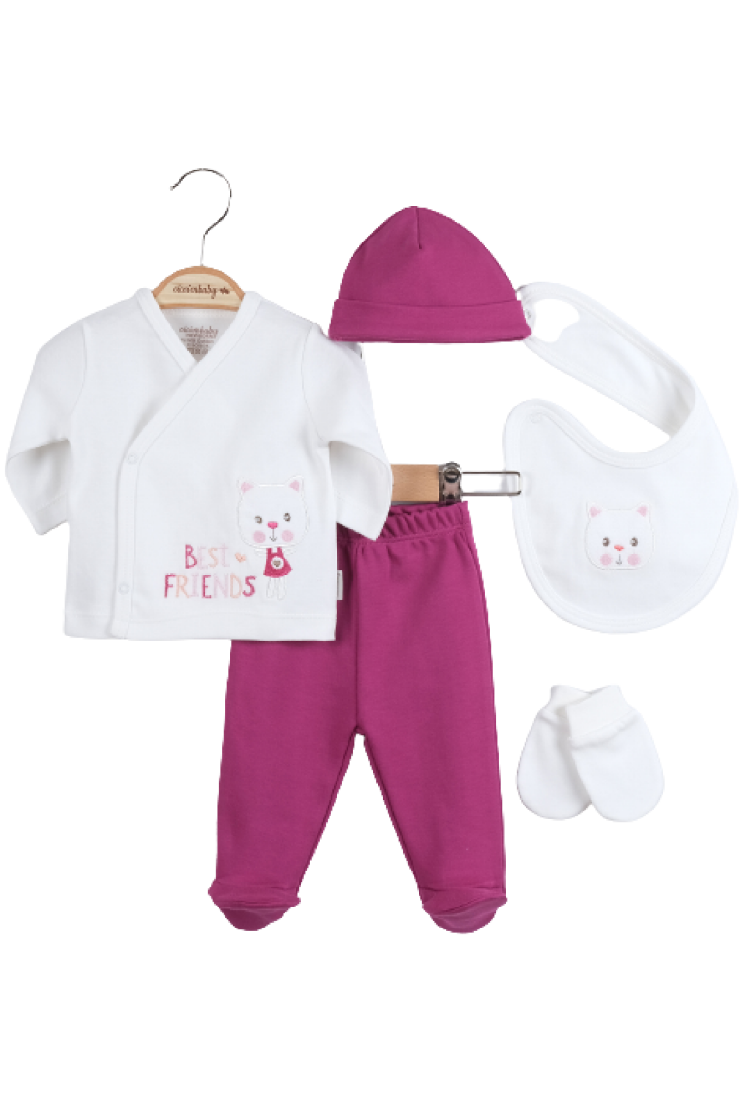 Toptan Bebek 5'li Kedi Nakışlı Yeni Doğan Takım 0-3M 1043-4765 - 1043-4765 - Brand: Ciccimbaby - Kids & Bby Clothes From Peralane Kids Turkey