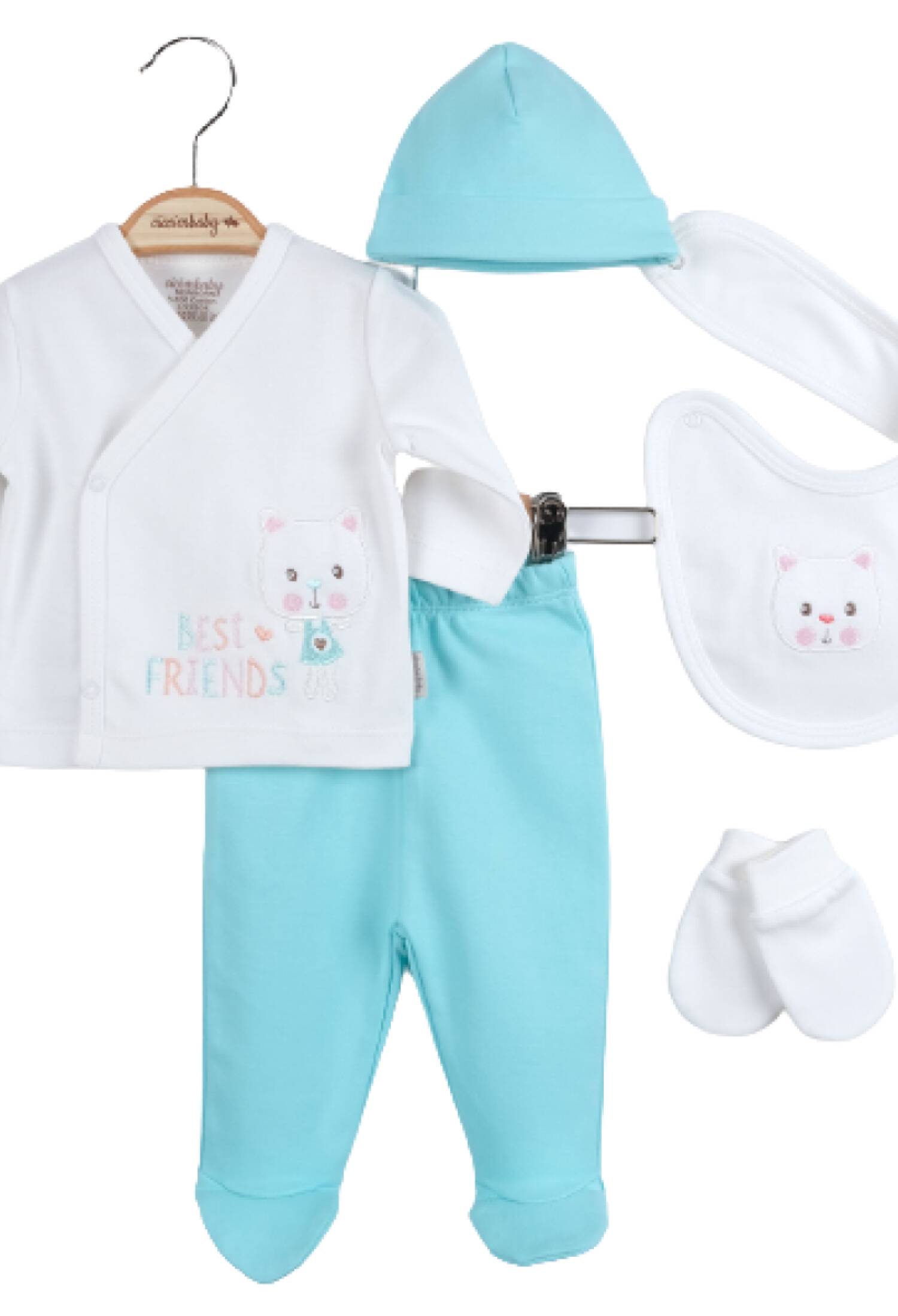 Toptan Bebek 5'li Kedi Nakışlı Yeni Doğan Takım 0-3M 1043-4765 - 1043-4765 - Brand: Ciccimbaby - Kids & Bby Clothes From Peralane Kids Turkey