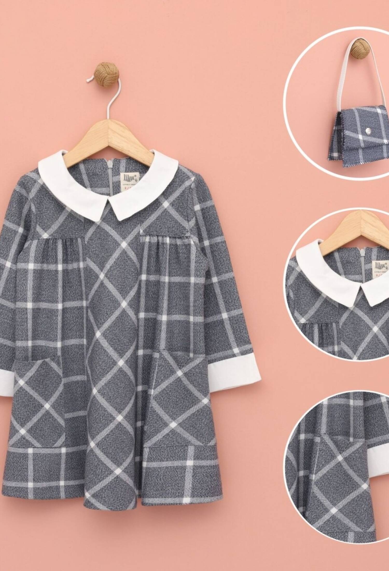 Toptan Çantalı Yakalı Kız Çocuk Elbise 2-5Y 1049-6540 - 1049-6540 - Brand: Lilax - Kids & Bby Clothes From Peralane Kids Turkey