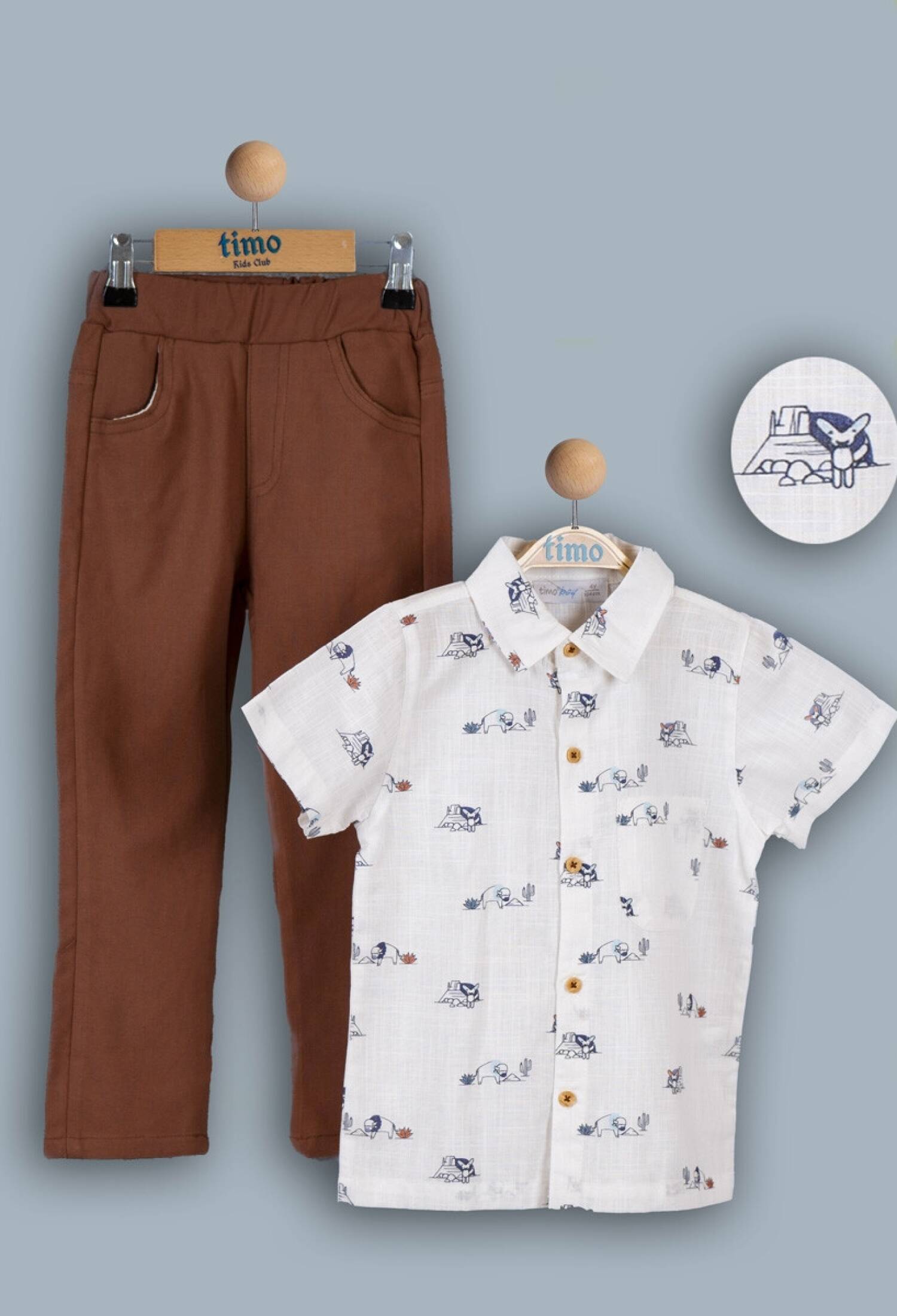 Toptan Erkek Bebek 2'li Gömlek ve Pantolon Takımı 6-24M 1018-TE4DT202243131 - 1018-TE4DT202243131 - Brand: Timo - Kids & Bby Clothes From Peralane Kids Turkey