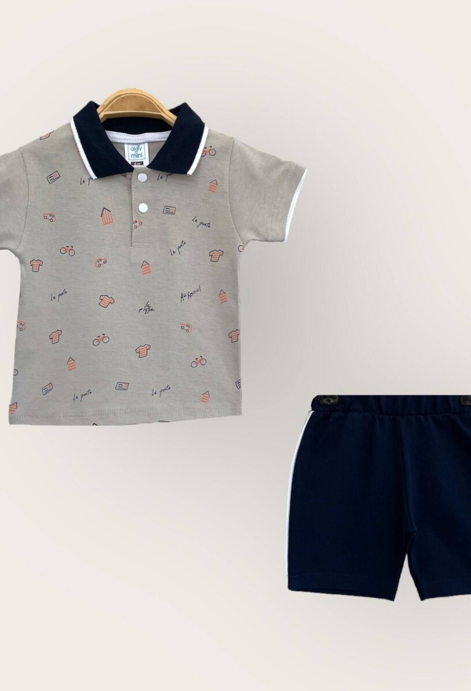 Toptan Erkek Bebek 2'li Polo Yaka T-Shirt ve Şort Takım 6-18M 2047-3550TK - 2047-3550TK - Brand: Algiy Mini - Kids & Bby Clothes From Peralane Kids Turkey