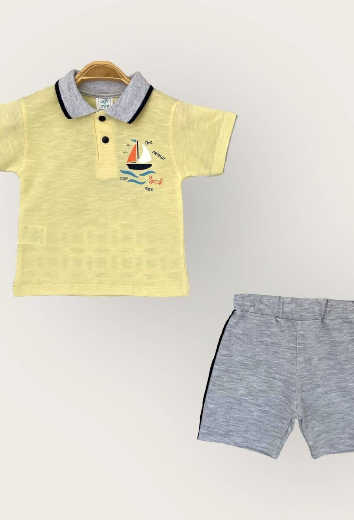 Toptan Erkek Bebek 2'li Polo Yaka Tişört ve Şort Takım 1-4Y 2047-3551TK - 2047-3551TK - Brand: Algiy Mini - Kids & Bby Clothes From Peralane Kids Turkey