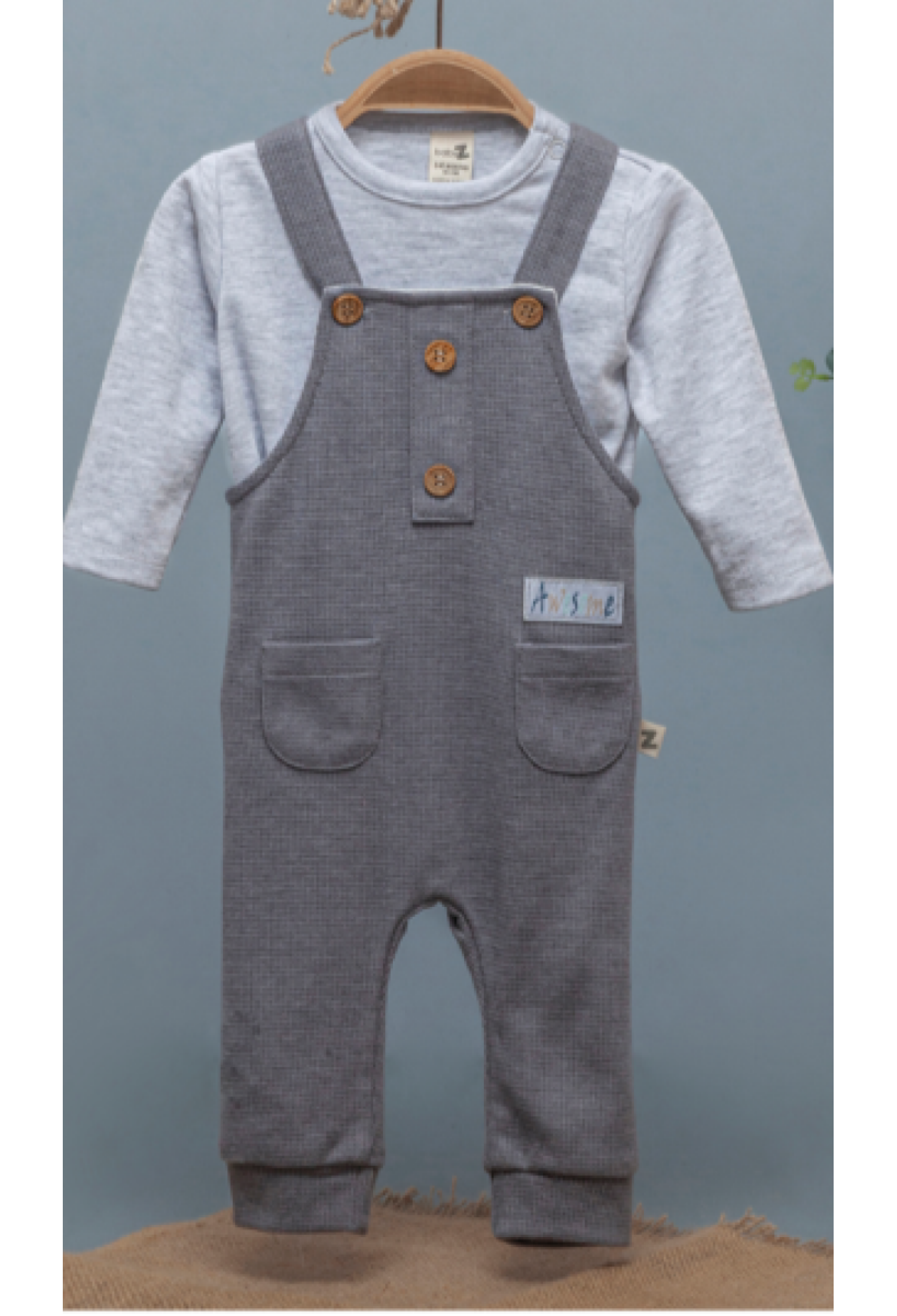 Toptan Erkek Bebek 2'li Tulum ve Uzun Kollu Tişört Takım 3-12M 1097-4221 - 1097-4221 - Brand: BabyZ - Kids & Bby Clothes From Peralane Kids Turkey