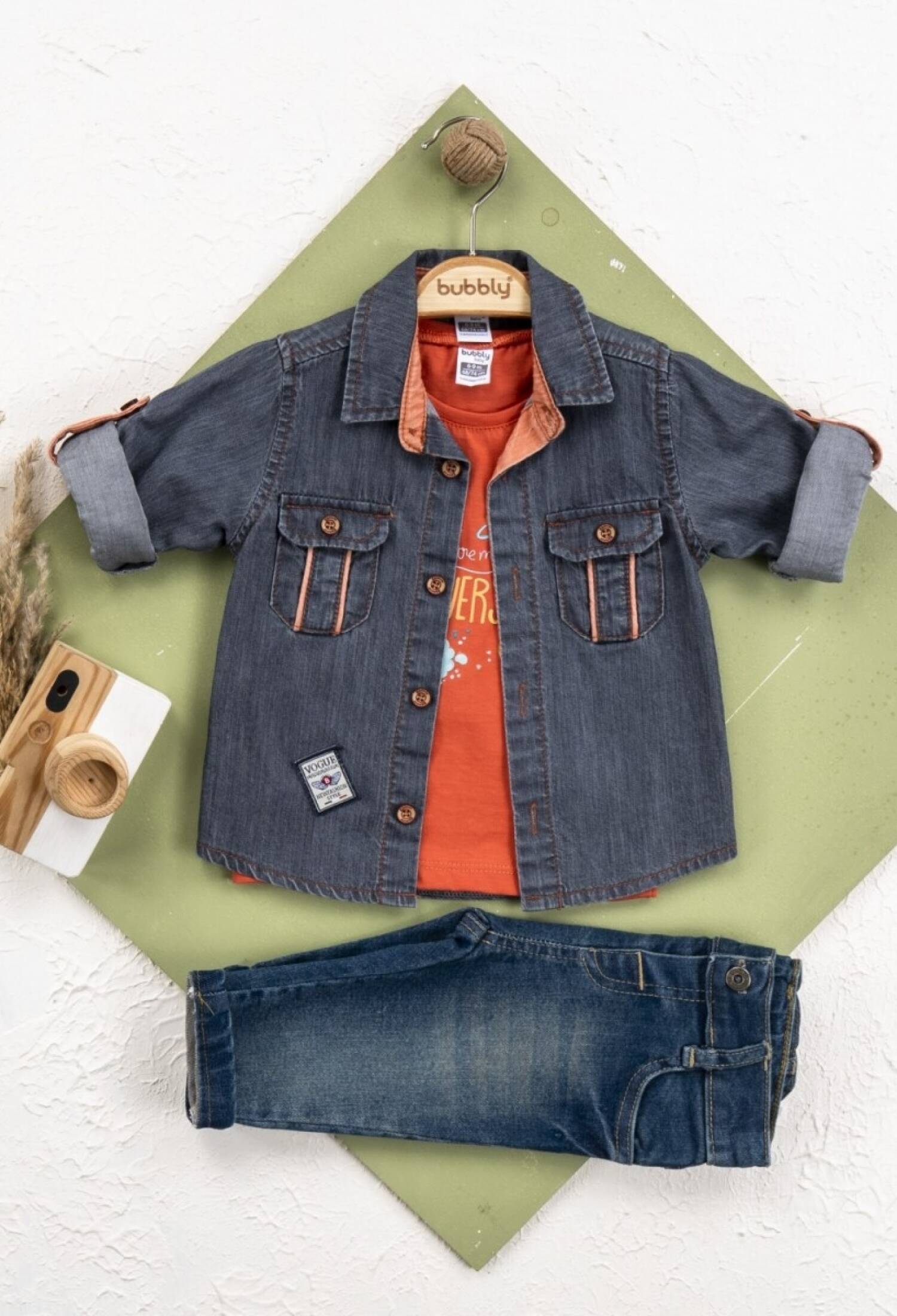 Toptan Erkek Bebek 3Lü Ceket, Pantolon ve Tişört Takım 6-24M 2035-459 - 2035-459 - Brand: Bubbly - Kids & Bby Clothes From Peralane Kids Turkey