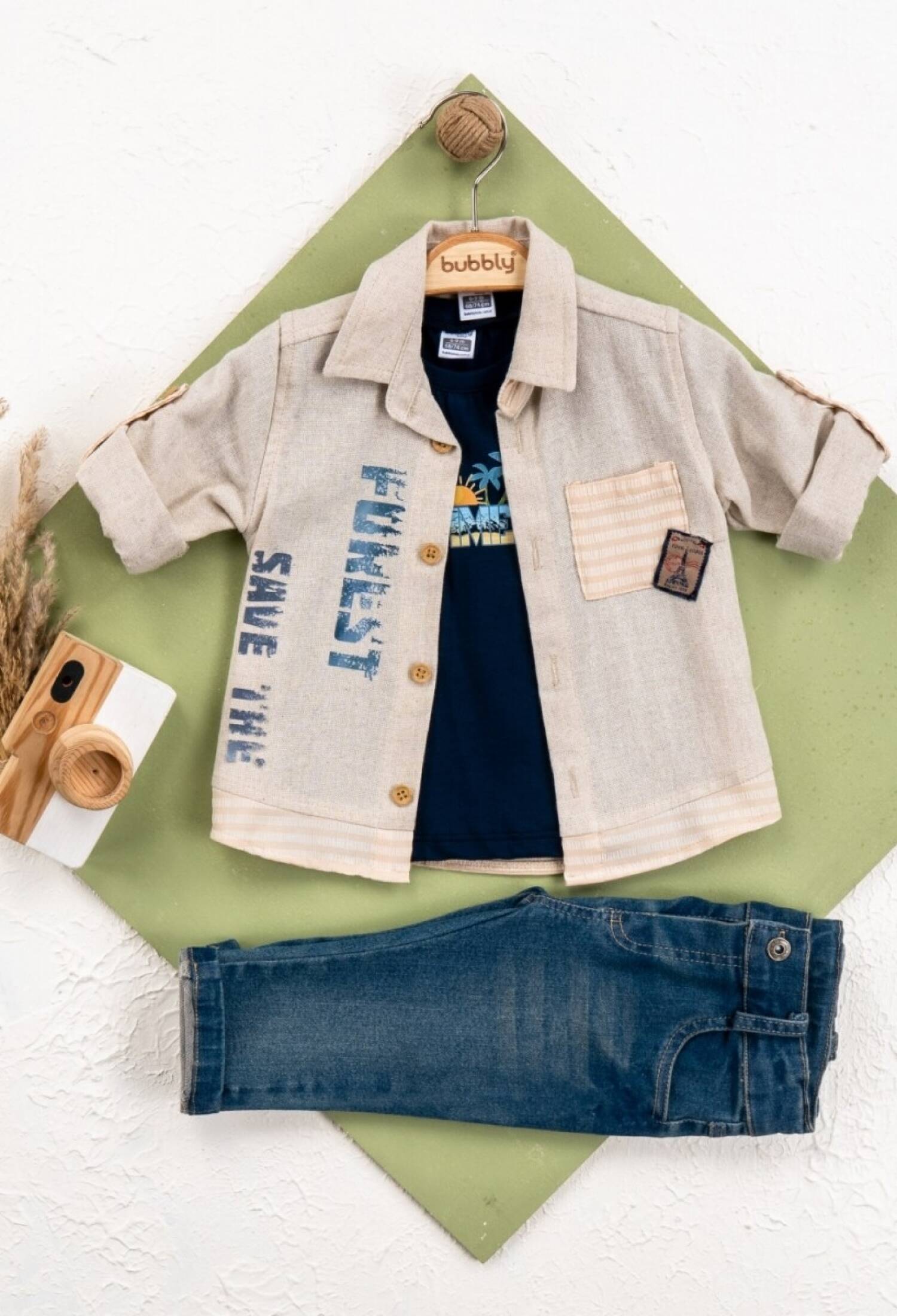 Toptan Erkek Çocuk 3'lü Gömlek, Tişört ve Kot Pantolon Takımı 6-24M 2035-461 - 2035-461 - Brand: Bubbly - Kids & Bby Clothes From Peralane Kids Turkey