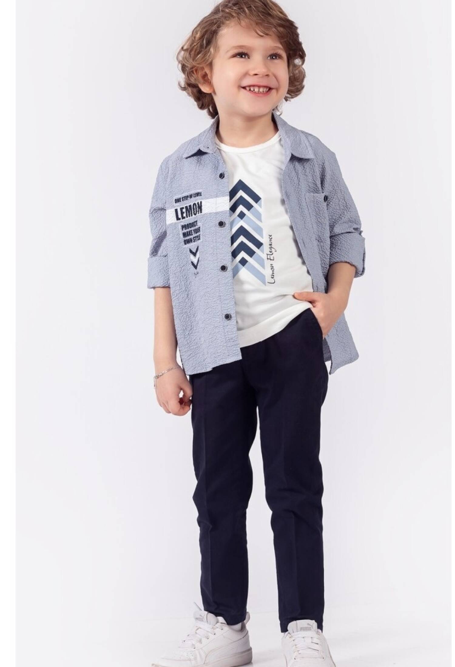 Toptan Erkek Çocuk 3'lü Gömlek Tişört ve Pantolon Takım 1-4Y 1015-9852 - 1015-9852 - Brand: Lemon - Kids & Bby Clothes From Peralane Kids Turkey