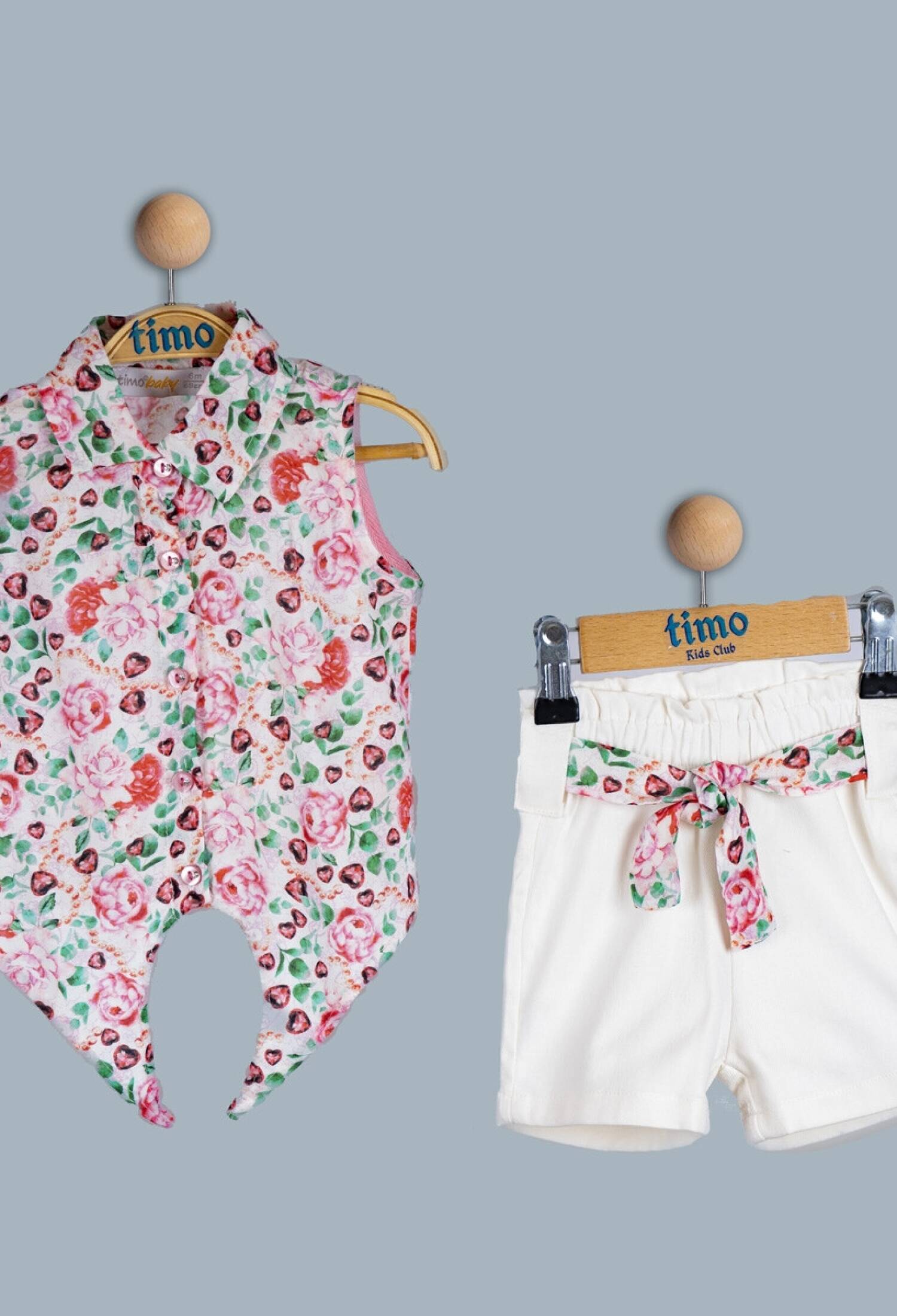 Toptan Kız Bebek 2'li GÖmlek ve Şort Takımı 6-24M 1018-TK4DT012243411 - 1018-TK4DT012243411 - Brand: Timo - Kids & Bby Clothes From Peralane Kids Turkey
