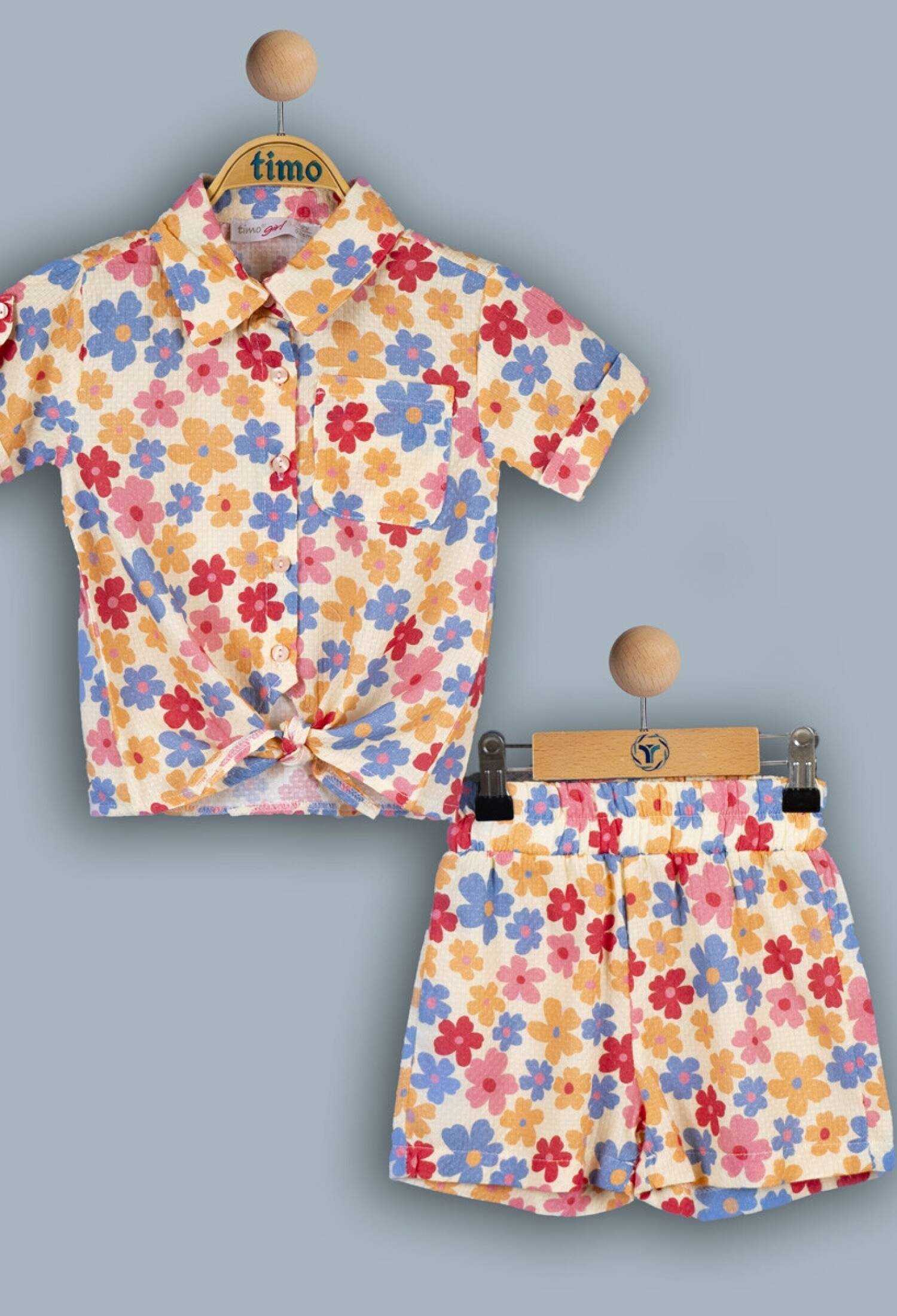 Toptan Kız Çocuk 2'li Gömlek ve Şort Takım 2-5Y 1018-TK4DT042243002 - 1018-TK4DT042243002 - Brand: Timo - Kids & Bby Clothes From Peralane Kids Turkey