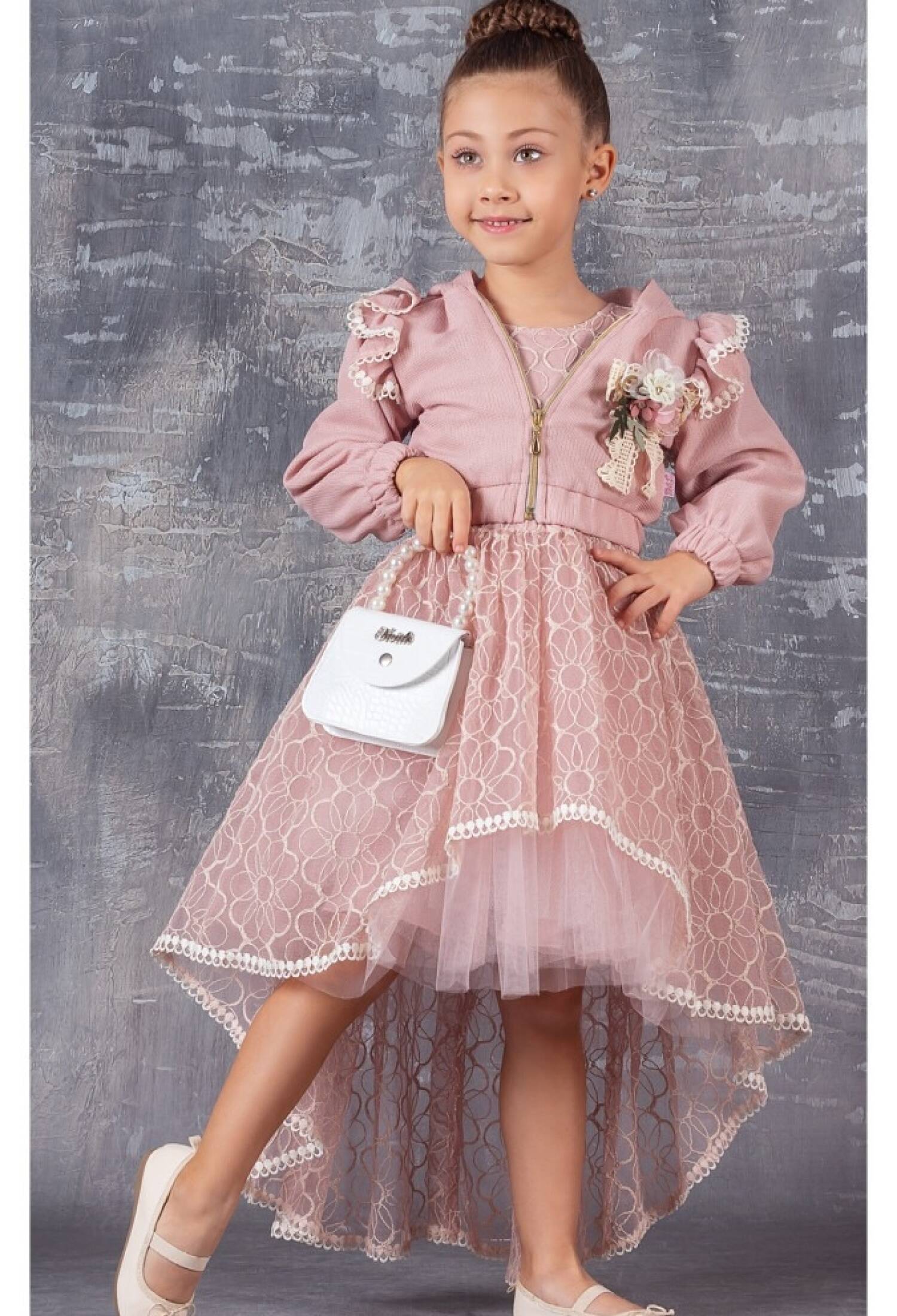 Toptan Kız Çocuk 3'lü Elbise Bolero ve Çanta Takım 6-12Y 1042-2357 - 1042-2357 - Brand: Tivido - Kids & Bby Clothes From Peralane Kids Turkey