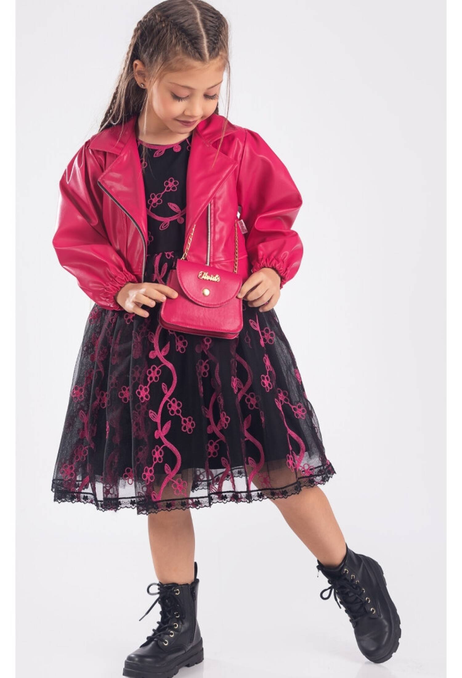 Toptan Kız Çocuk 3'lü Elbise, Ceket ve Çanta Takımı 6-12Y 1042-2541 - 1042-2541 - Brand: Tivido - Kids & Bby Clothes From Peralane Kids Turkey