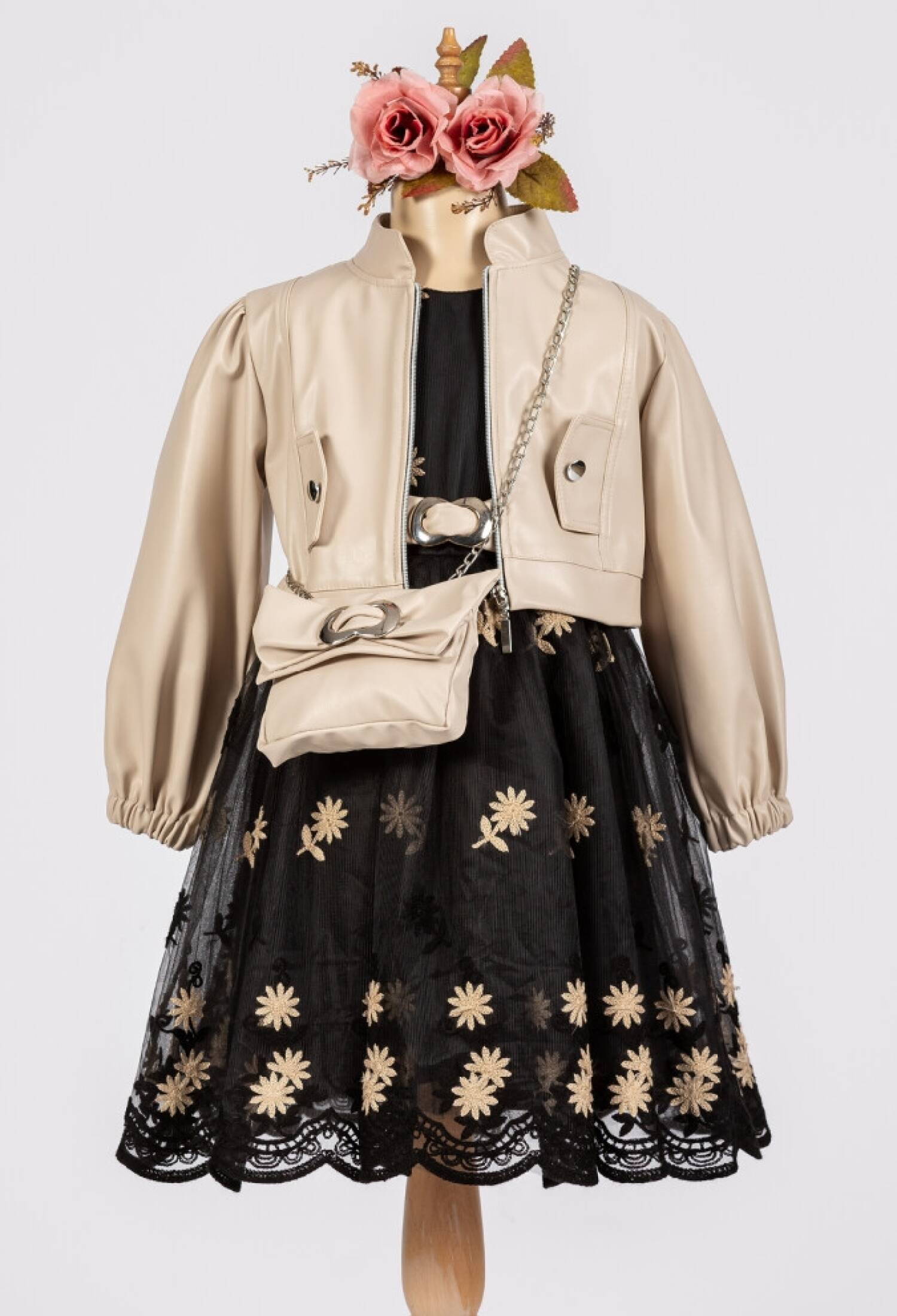 Toptan Kız Çocuk 3'lü Elbise, Ceket ve Çanta Takımı 6-12Y 1042-2543 - 1042-2543 - Brand: Tivido - Kids & Bby Clothes From Peralane Kids Turkey