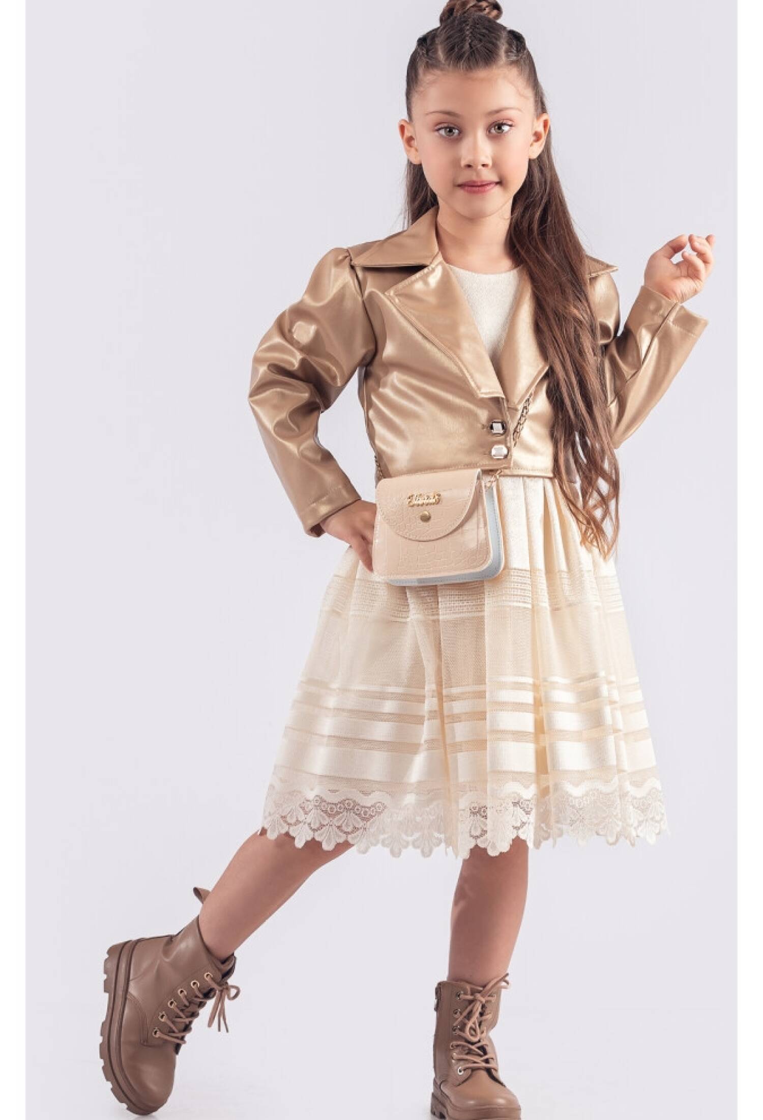 Toptan Kız Çocuk Ceketli Çantalı Elbise 6-12Y 1042-2558 - 1042-2558 - Brand: Tivido - Kids & Bby Clothes From Peralane Kids Turkey