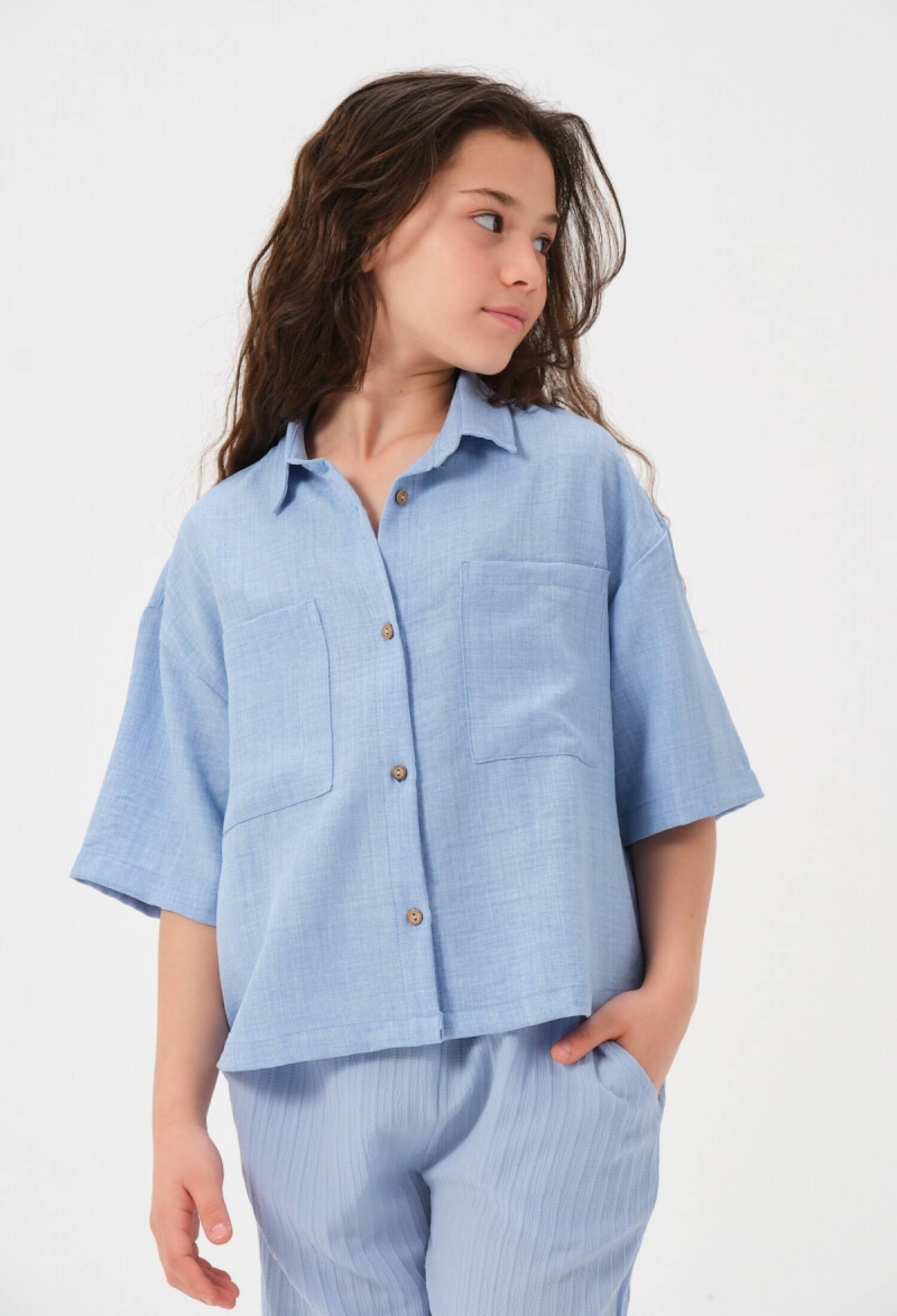 Toptan Kız Çocuk Cepli Kısa Kollu Gömlek 8-15Y 2051-241Z4ALM81 - 2051-241Z4ALM81 - Brand: Jazziee - Kids & Bby Clothes From Peralane Kids Turkey