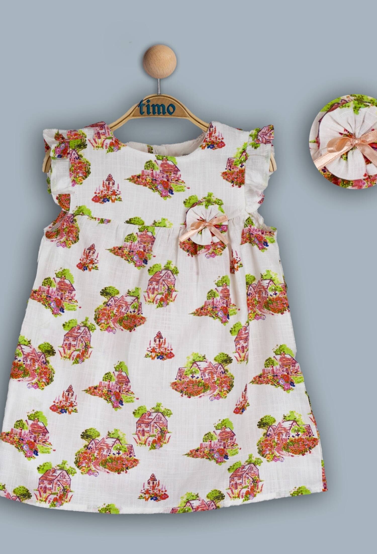 Toptan Kız Çocuk Ev Desenli Elbise 2-5Y 1018-TK4DÜ202242202 - 1018-TK4DÜ202242202 - Brand: Timo - Kids & Bby Clothes From Peralane Kids Turkey