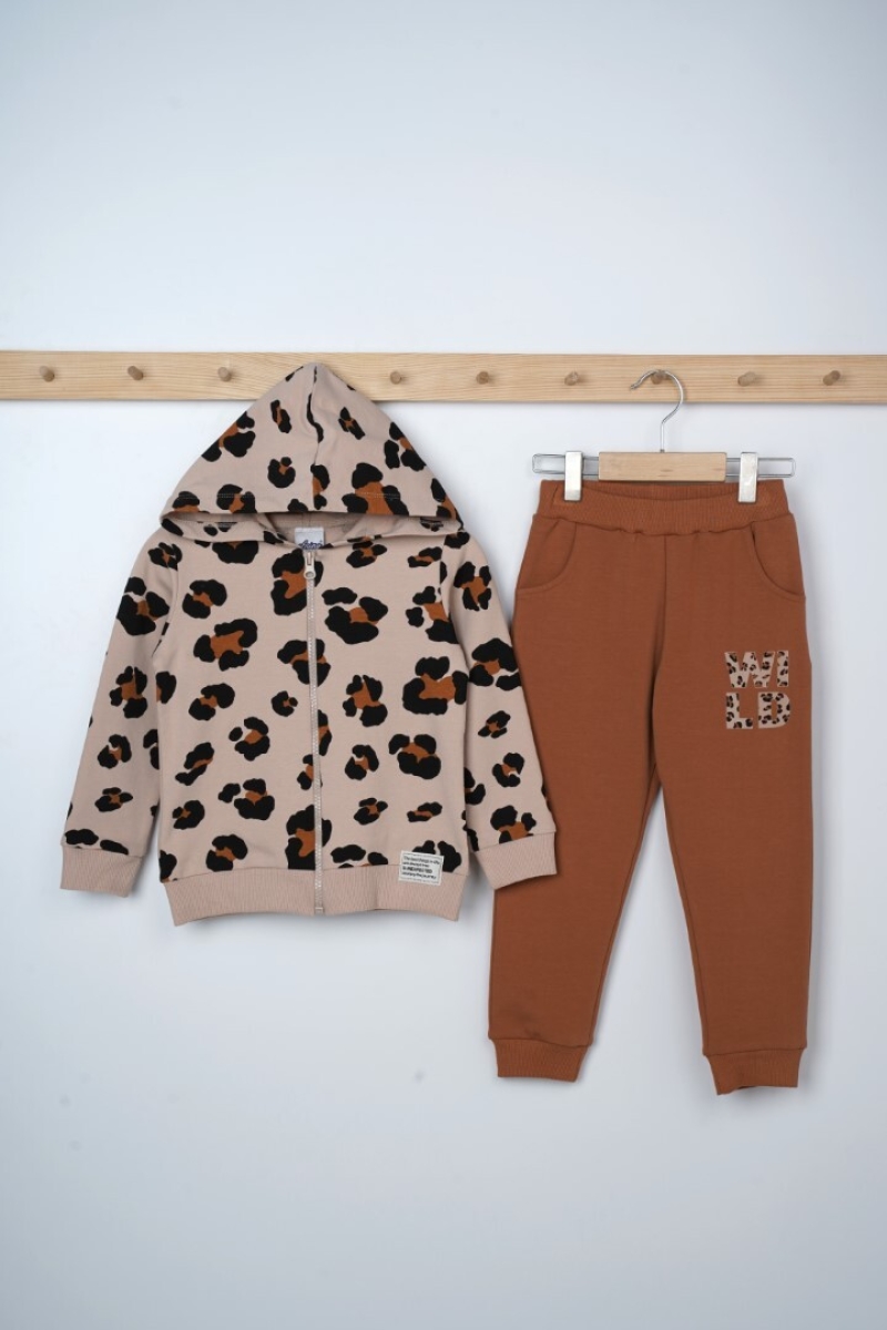 Toptan Kız Çocuk Leopar Desenli Fermuarlı Eşofman Takım 3-6Y 1025-21606 - 1025-21606 - Brand: Elnino - Kids & Bby Clothes From Peralane Kids Turkey