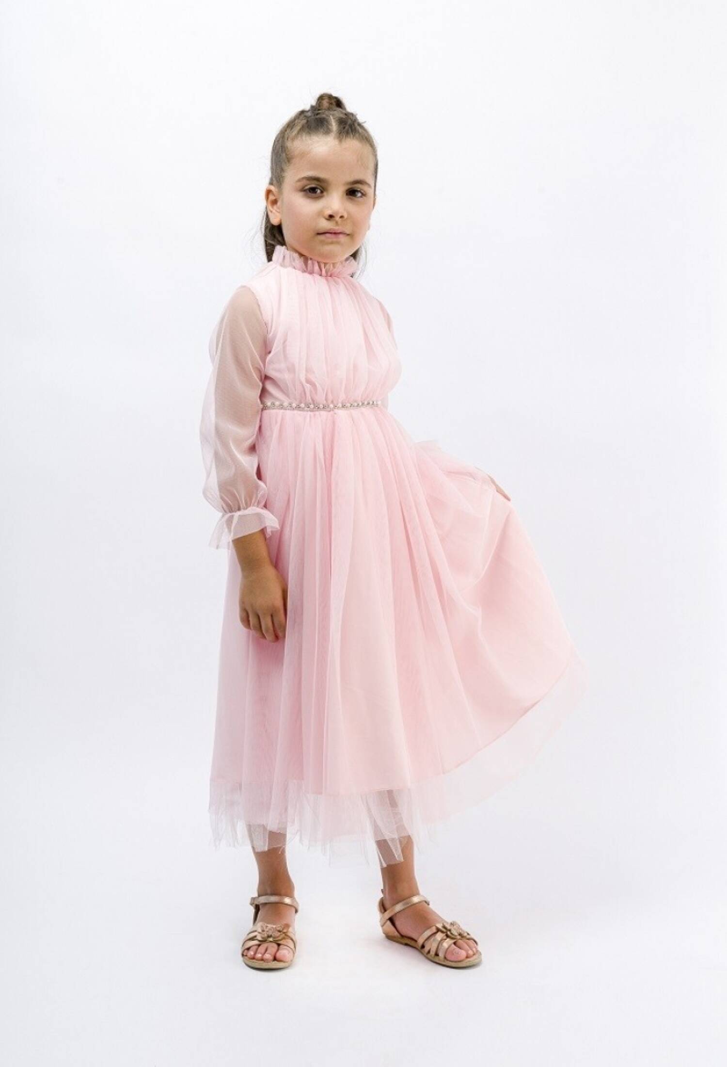 Toptan Kız Çocuk Tüllü İnci Kemerli Abiye 2-5Y 1022-23003 - 1022-23003 - Brand: Wecan - Kids & Bby Clothes From Peralane Kids Turkey