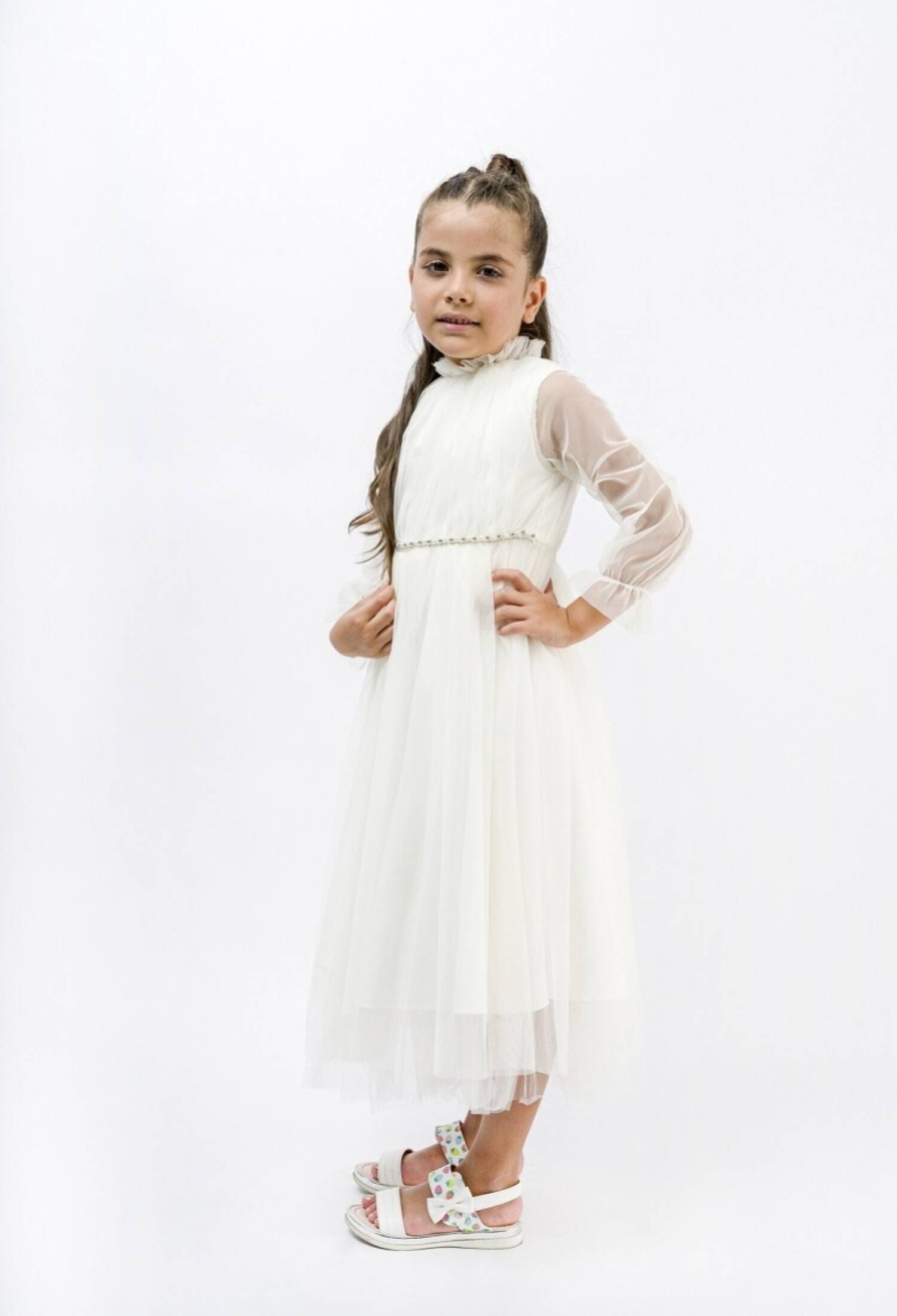 Toptan Kız Çocuk Tüllü İnci Kemerli Abiye 2-5Y 1022-23003 - 1022-23003 - Brand: Wecan - Kids & Bby Clothes From Peralane Kids Turkey